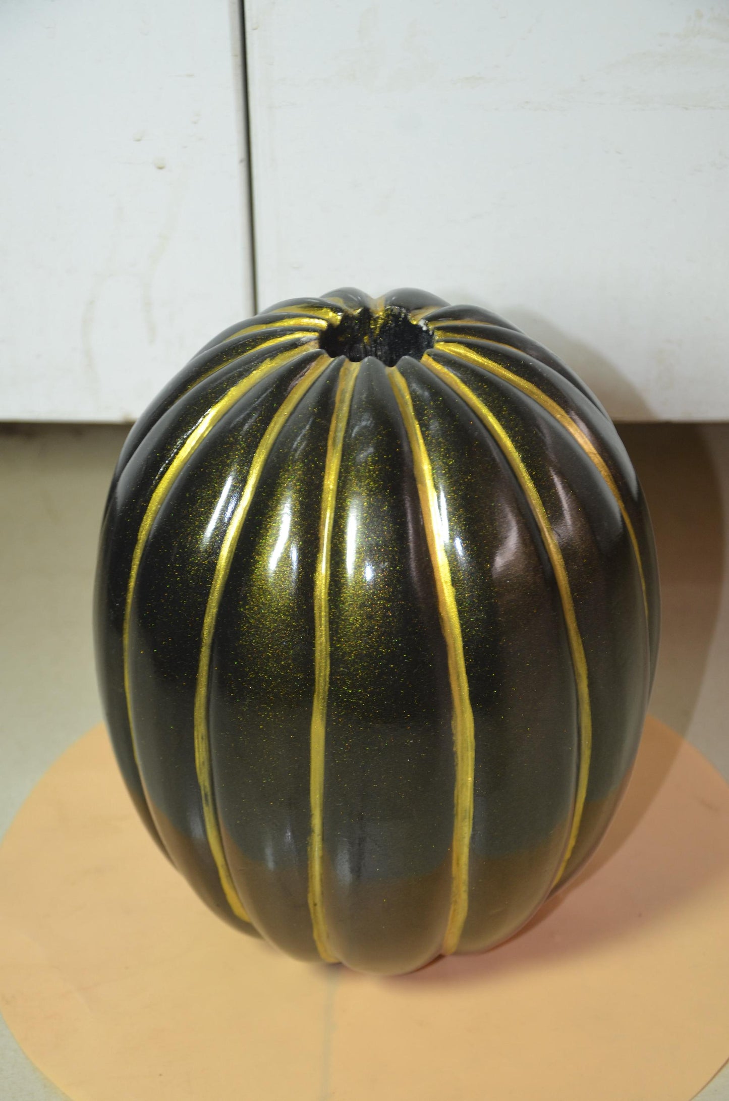 Fluted Wooden Pumpkin Vase | Metallic Bronze Gold Ribbed Vessel