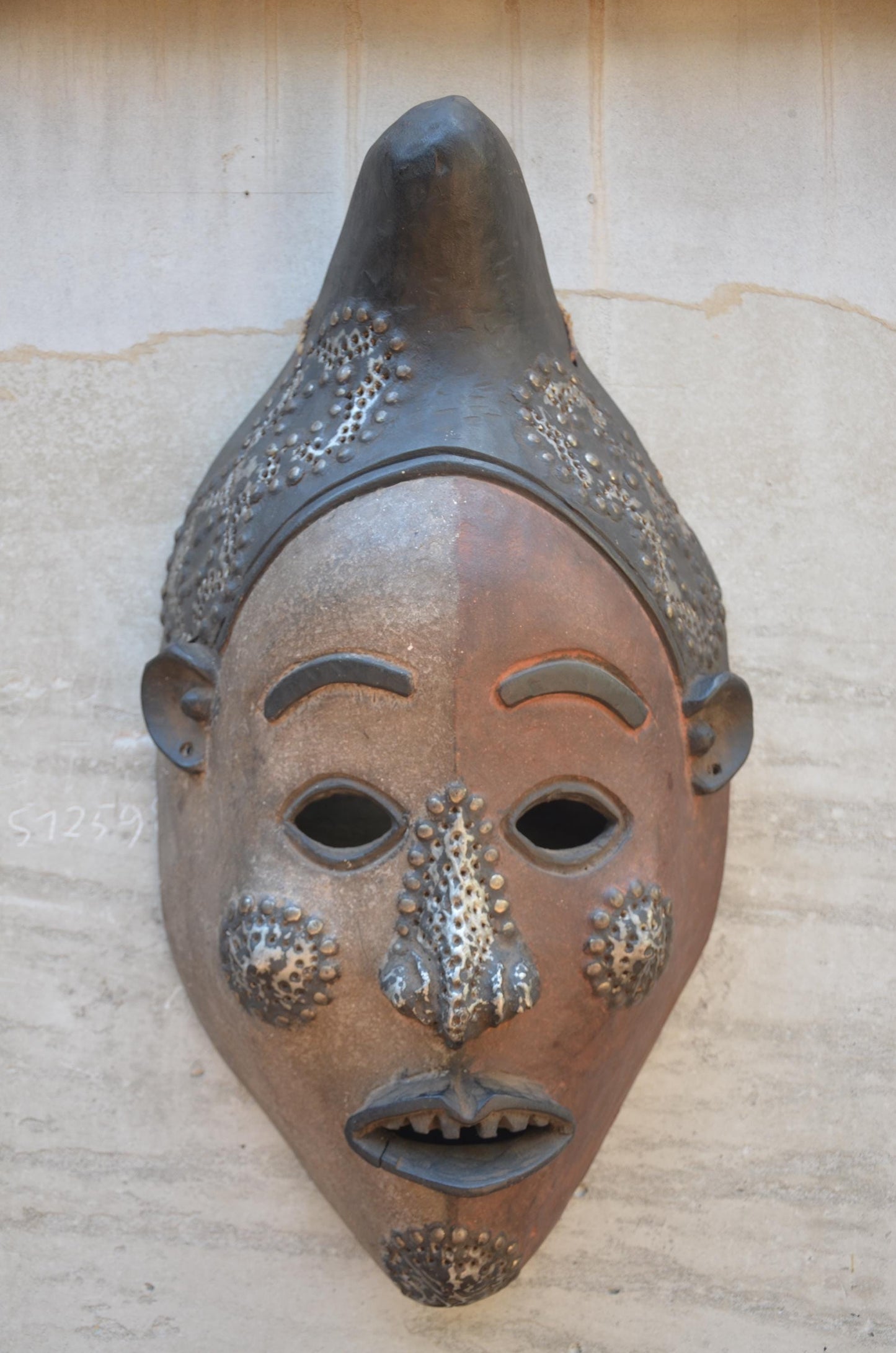 Large Yaure Yaure Mask - 24" Two-Tone African Wood Carving, Metallic Tack Details, Ivory Coast Tribal Wall Sculpture.