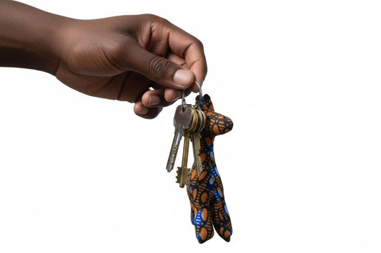 Handmade Giraffe Ankara Keyholder, African Wax Print Fabric Keychain, Boho Safari Animal Bag Charm