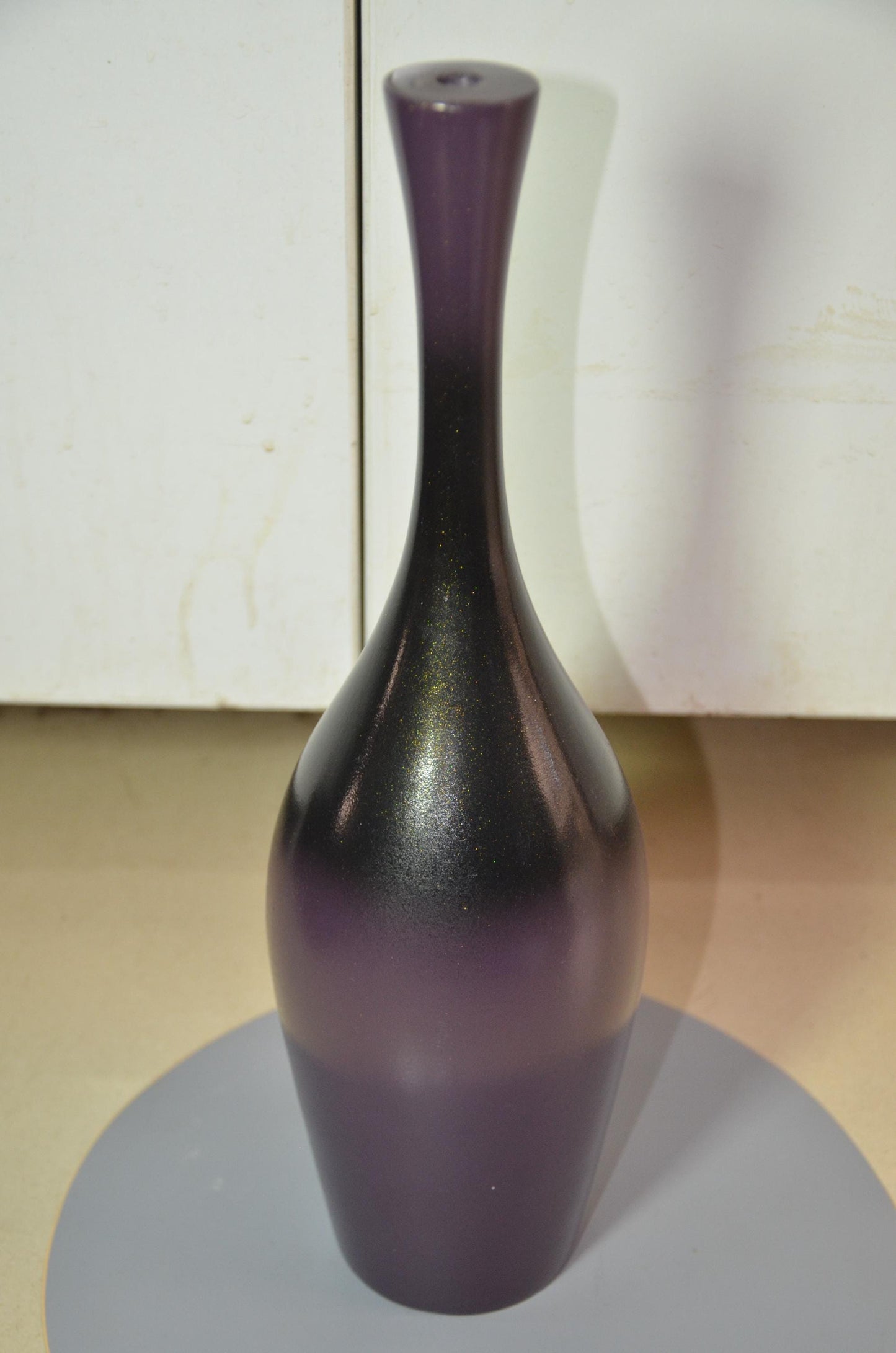 Tall Wooden Floor Vase | Purple and Black Ombre Trumpet Vessel, Nordic Decor