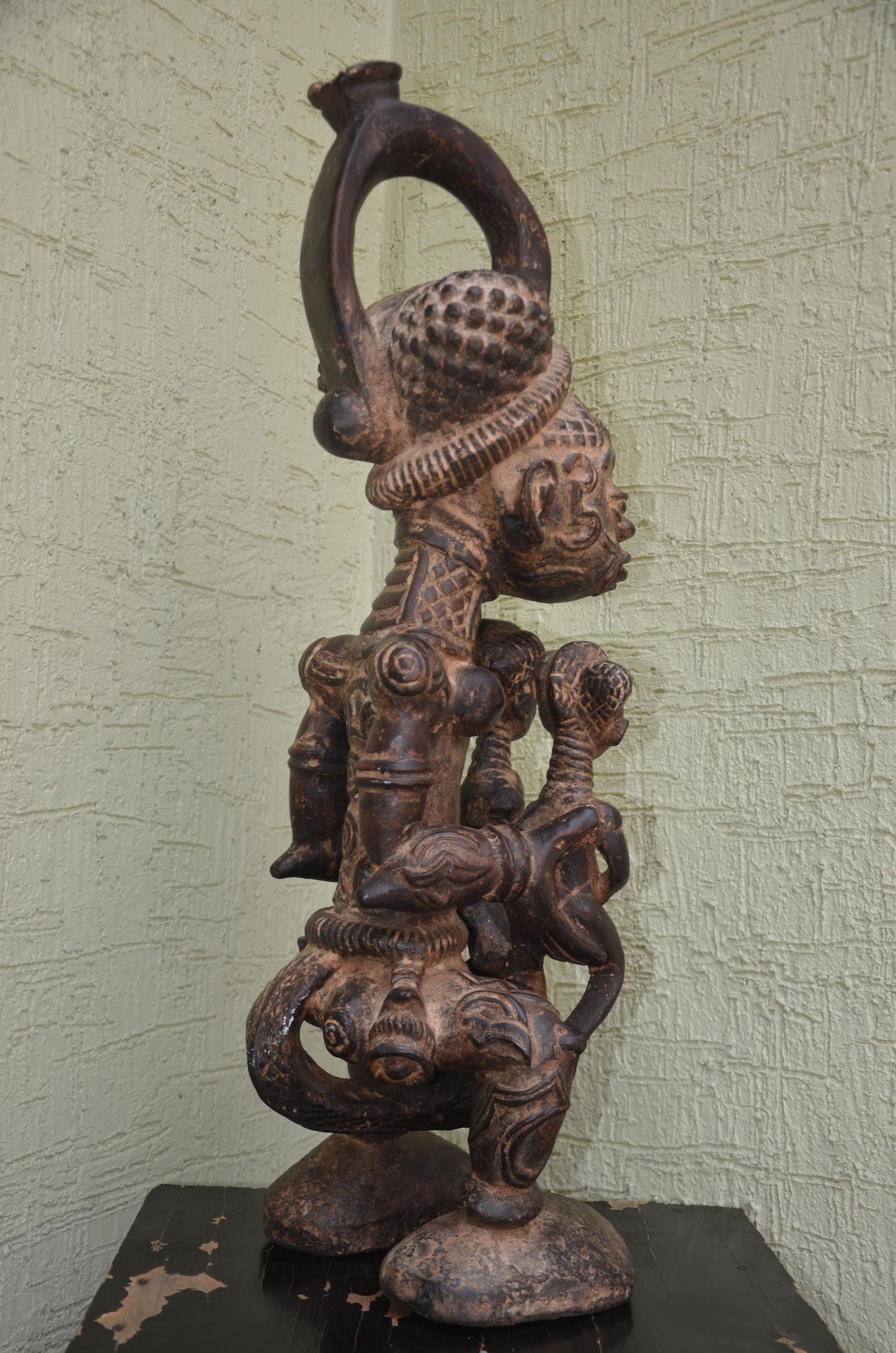 Lulua Maternity Figure â€“ 31" Hand-Carved Wood Congo Mother Twin Statue â€“ Art.