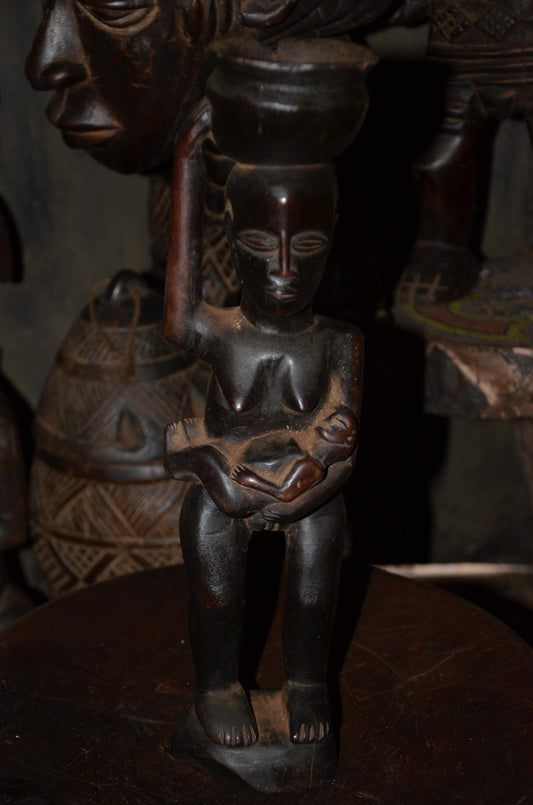 Authentic Luba Hemba Maternity | Tribal Basin Figure | Congolese Tribal Art