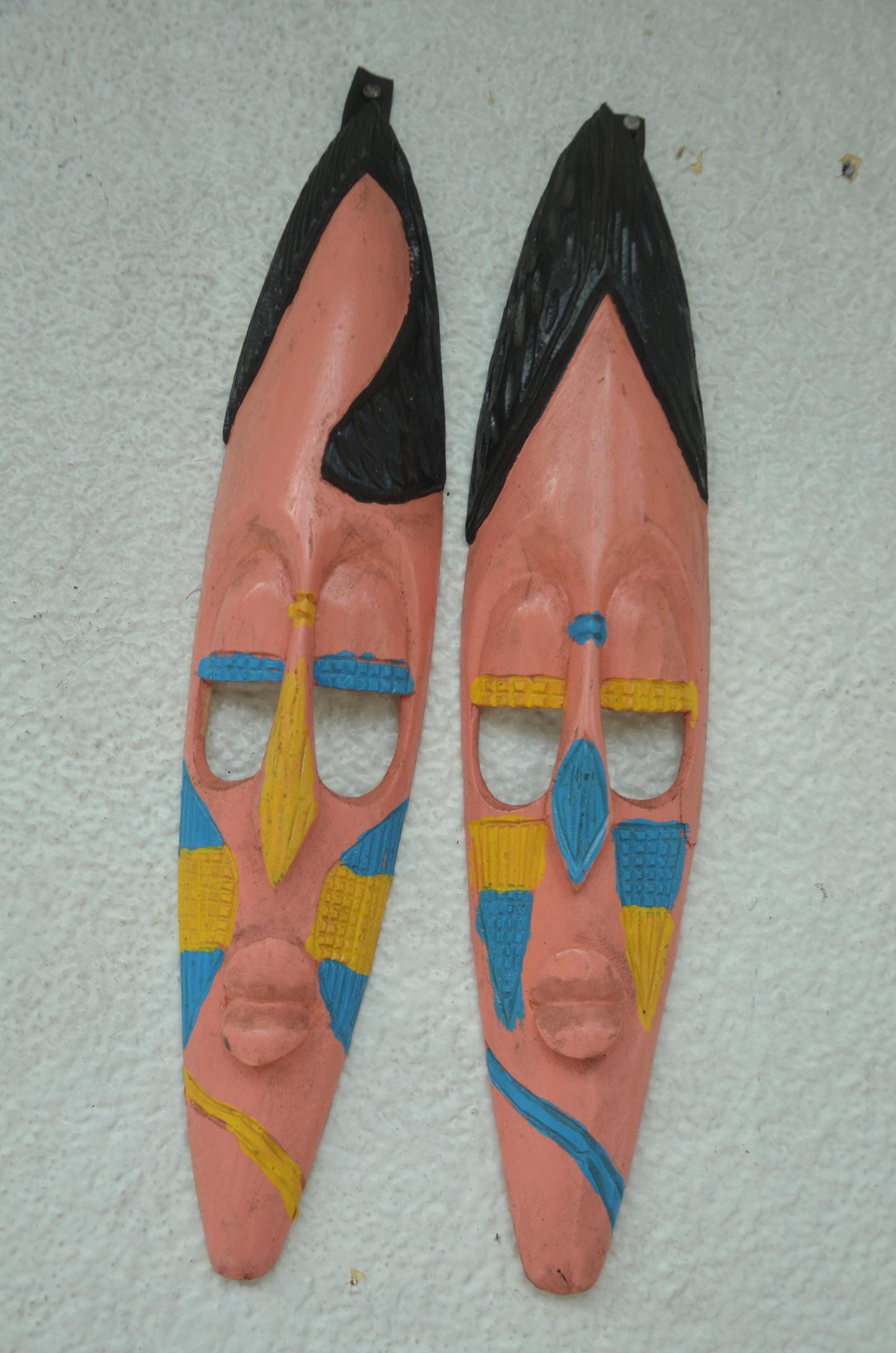 Hand-Carved Nyiginya Kingdom Peach Wooden Facemask Couple | African Tribal Wall Art Decor