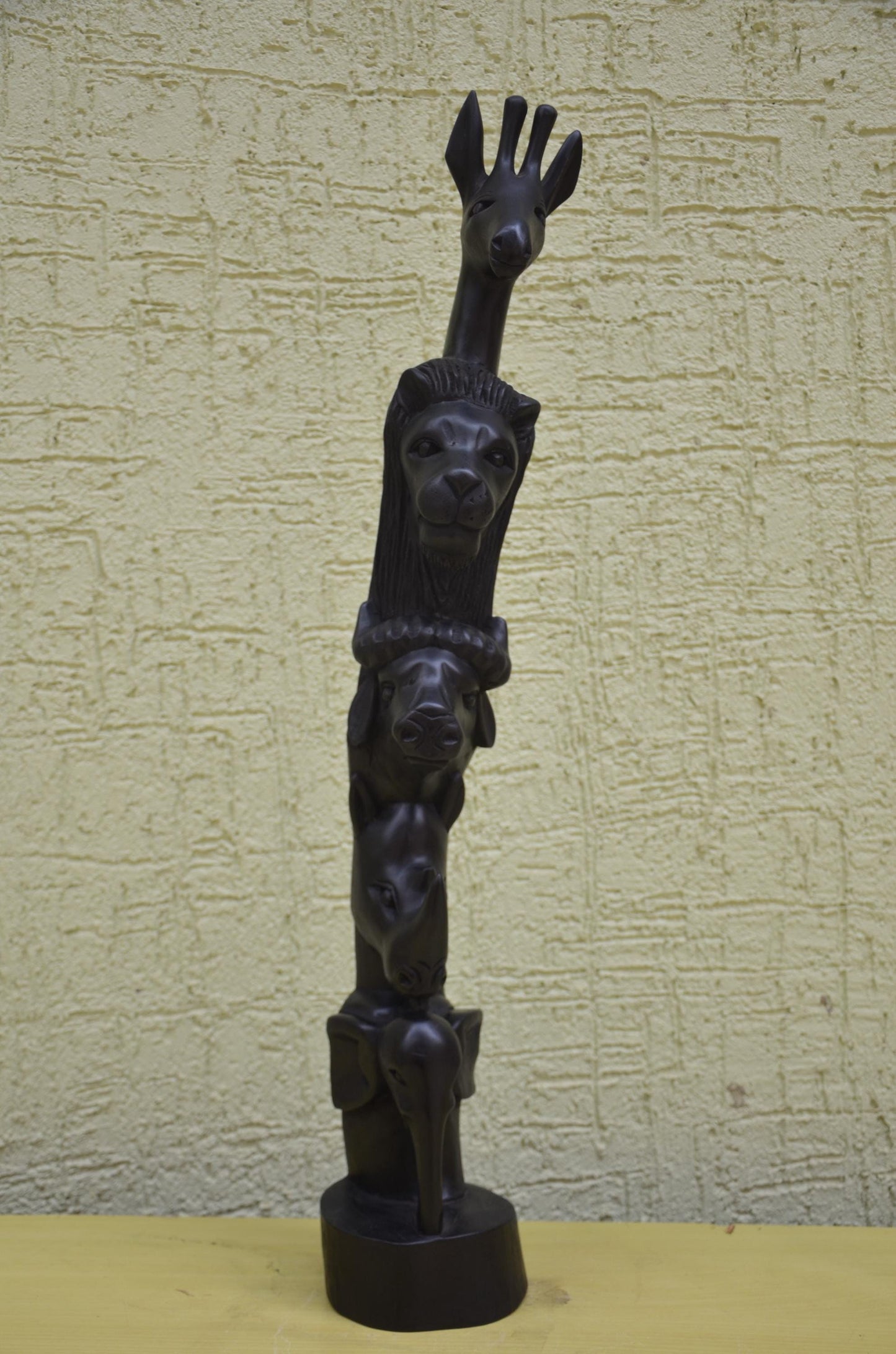 African Wooden Wildlife Totem Sculpture | Tiered Animal Art