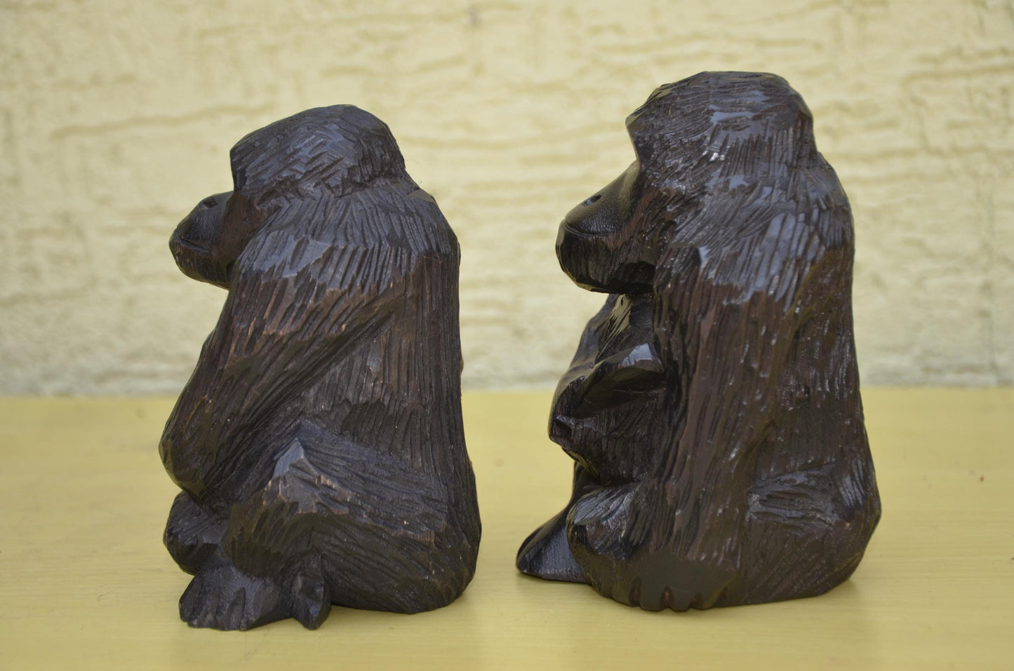 Hand Carved Wooden Gorilla Family Sculpture | Wildlife Art