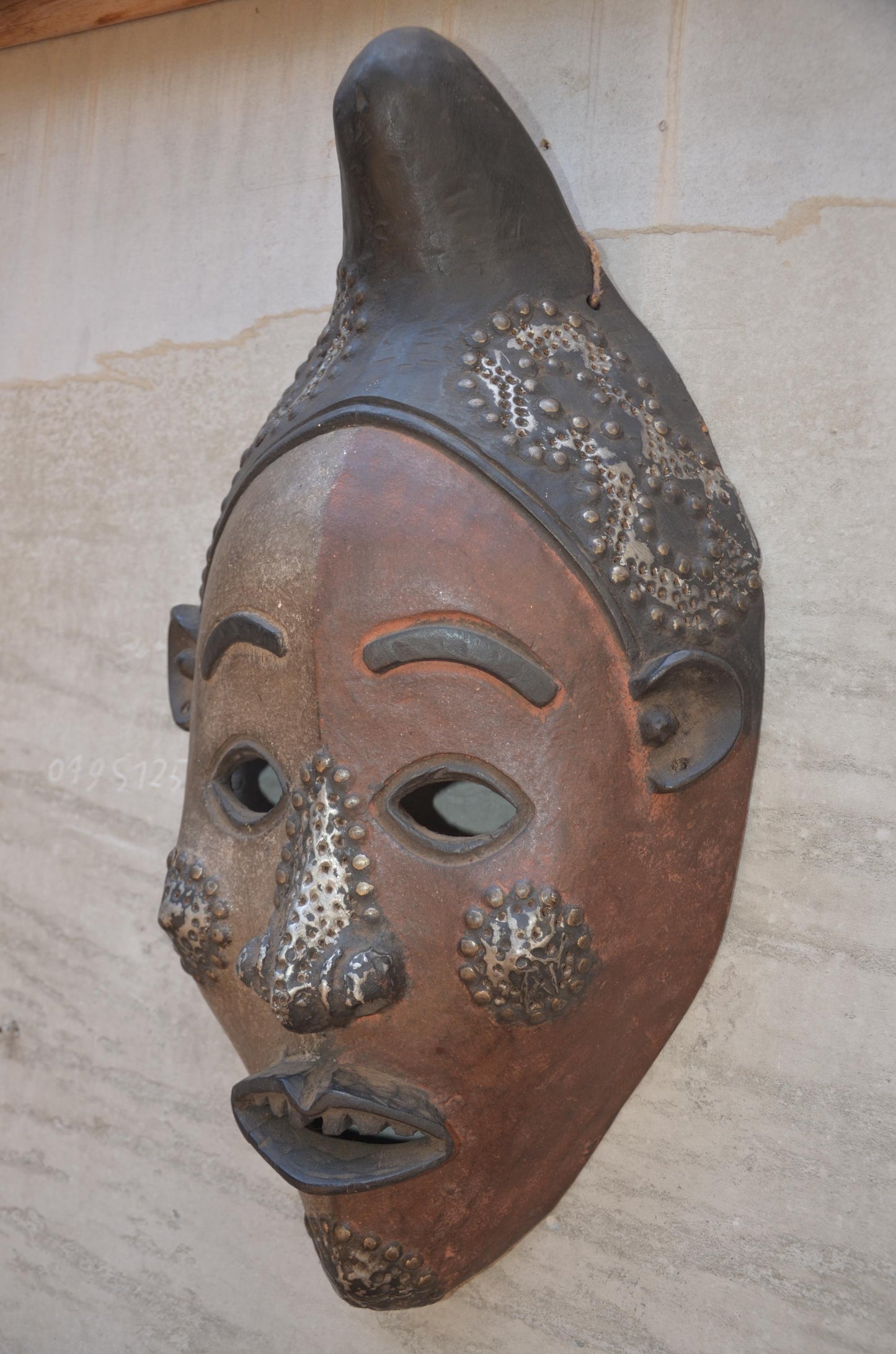Large Yaure Yaure Mask - 24" Two-Tone African Wood Carving, Metallic Tack Details, Ivory Coast Tribal Wall Sculpture.