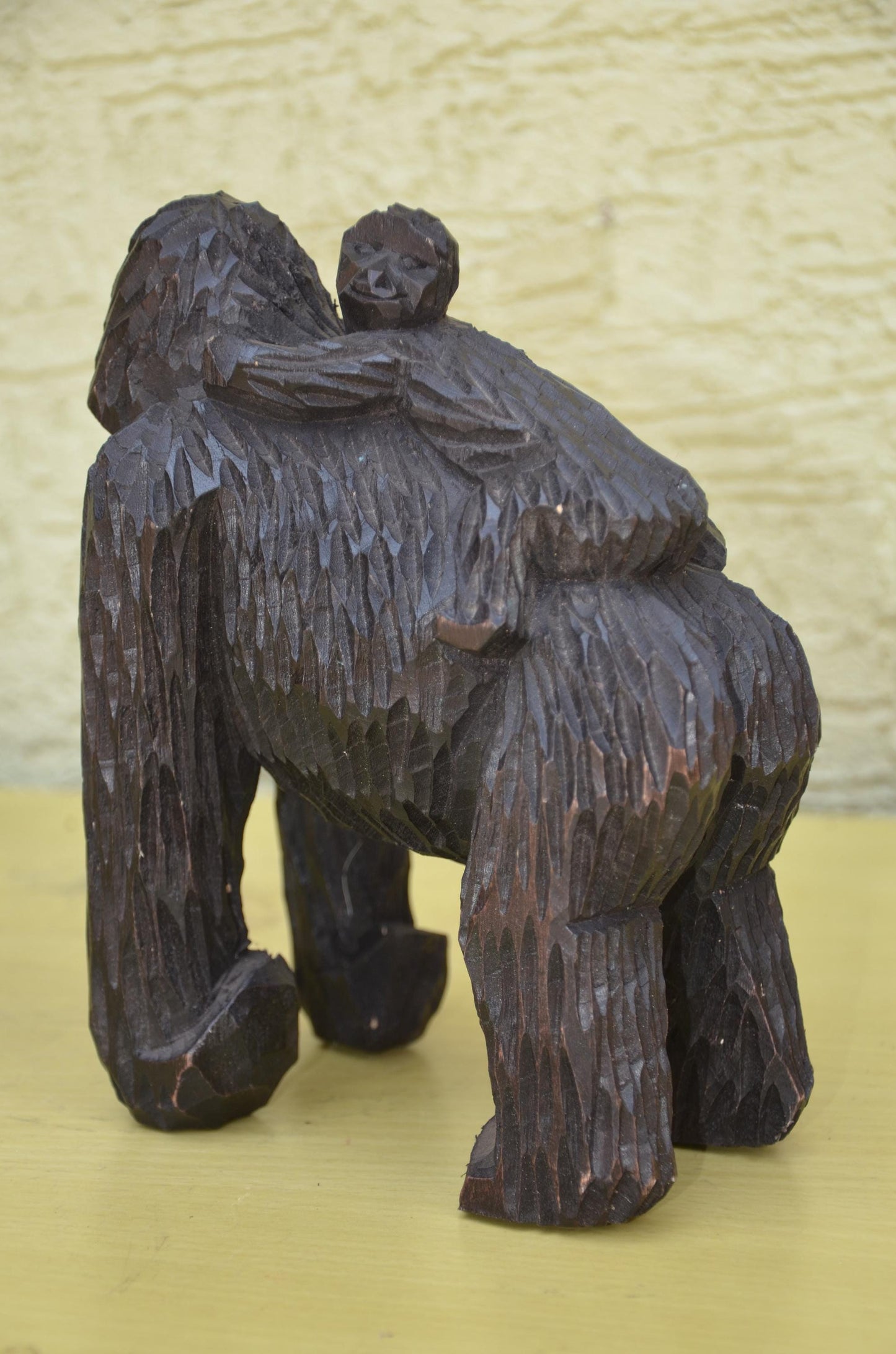 Hand Carved Wooden Mother & Baby Gorilla | Wildlife Art
