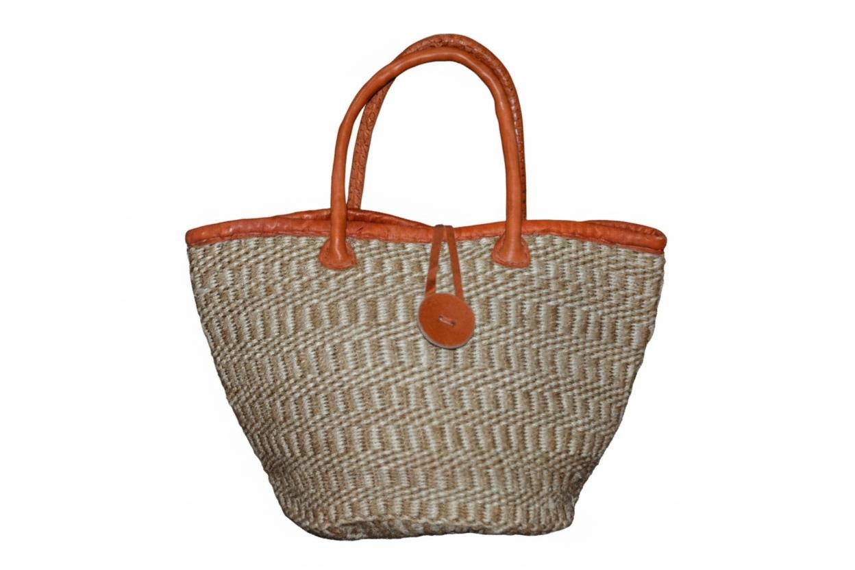 Medium Handwoven Sisal Bag, African Kiondo Basket Tote, Sustainable Boho Everyday Shoulder Bag, 18 Inches