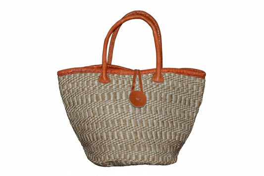 Medium Handwoven Sisal Bag, African Kiondo Basket Tote, Sustainable Boho Everyday Shoulder Bag, 18 Inches