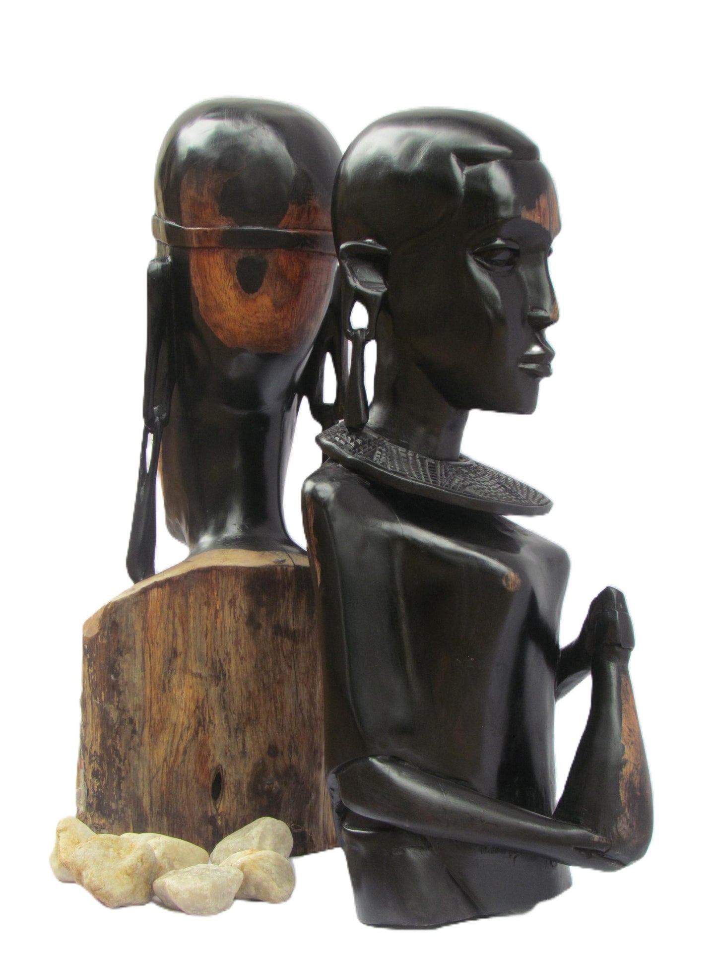 Sculptures de couple Massaï – Figurines en bois d'ébène sculptées à la main du Kenya – Ensemble de décoration d'intérieur africaine