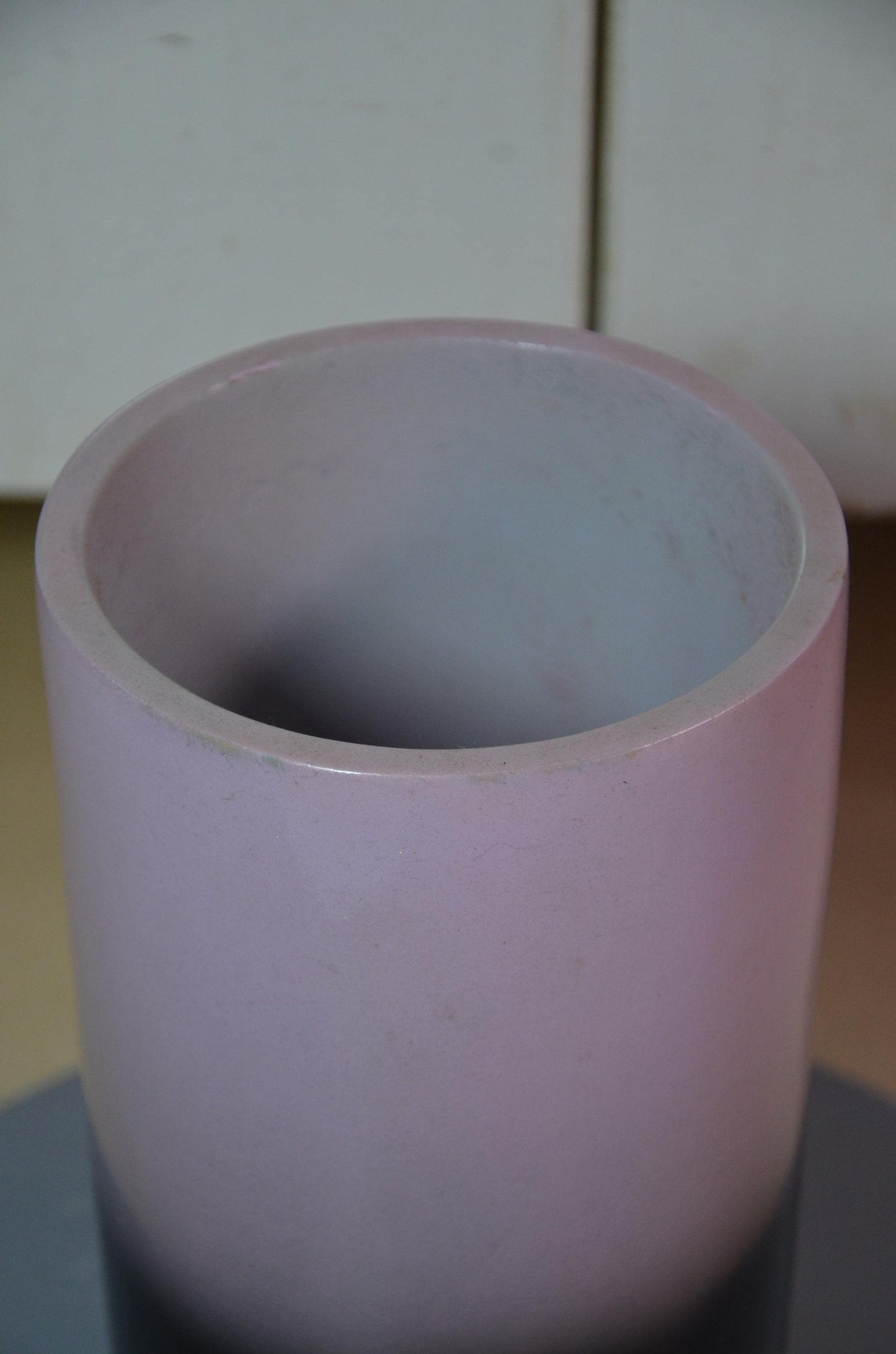 Hand-Carved Wood Cylinder Vase | Pink and Black Ombre Pillar Vessel, Nordic Decor