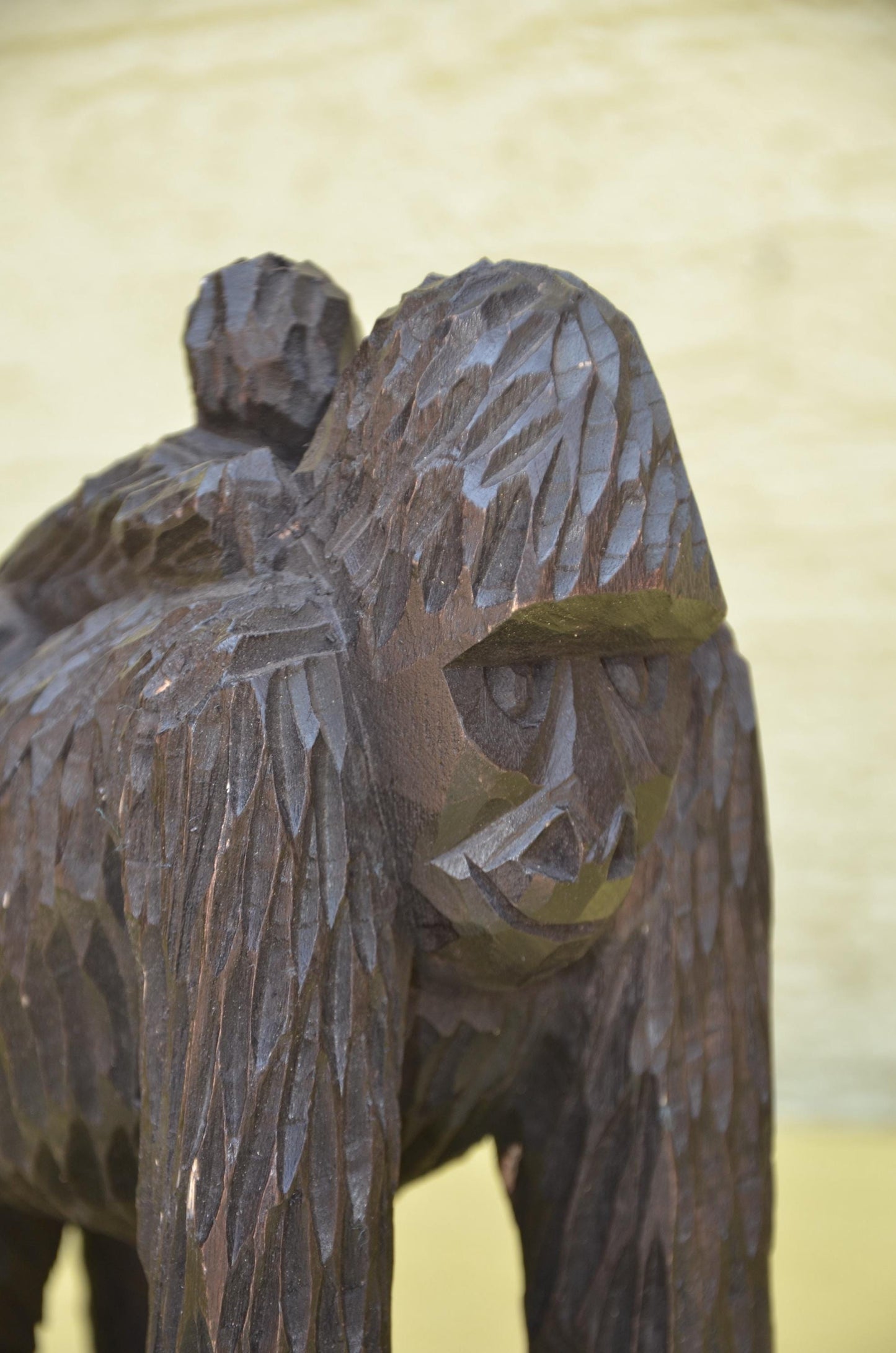 Hand Carved Wooden Mother & Baby Gorilla | Wildlife Art