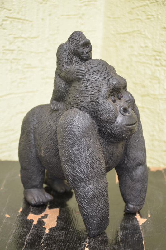 Handcrafted Clay Sculpture | Mother Gorilla Carrying Infant