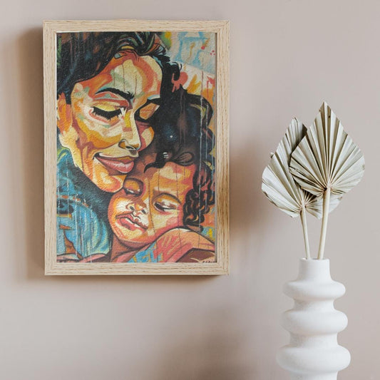 Art de la maternité africaine | Impression d'une femme noire avec un enfant | Peinture murale familiale colorée | Décoration de chambre d'enfant ou de bébé