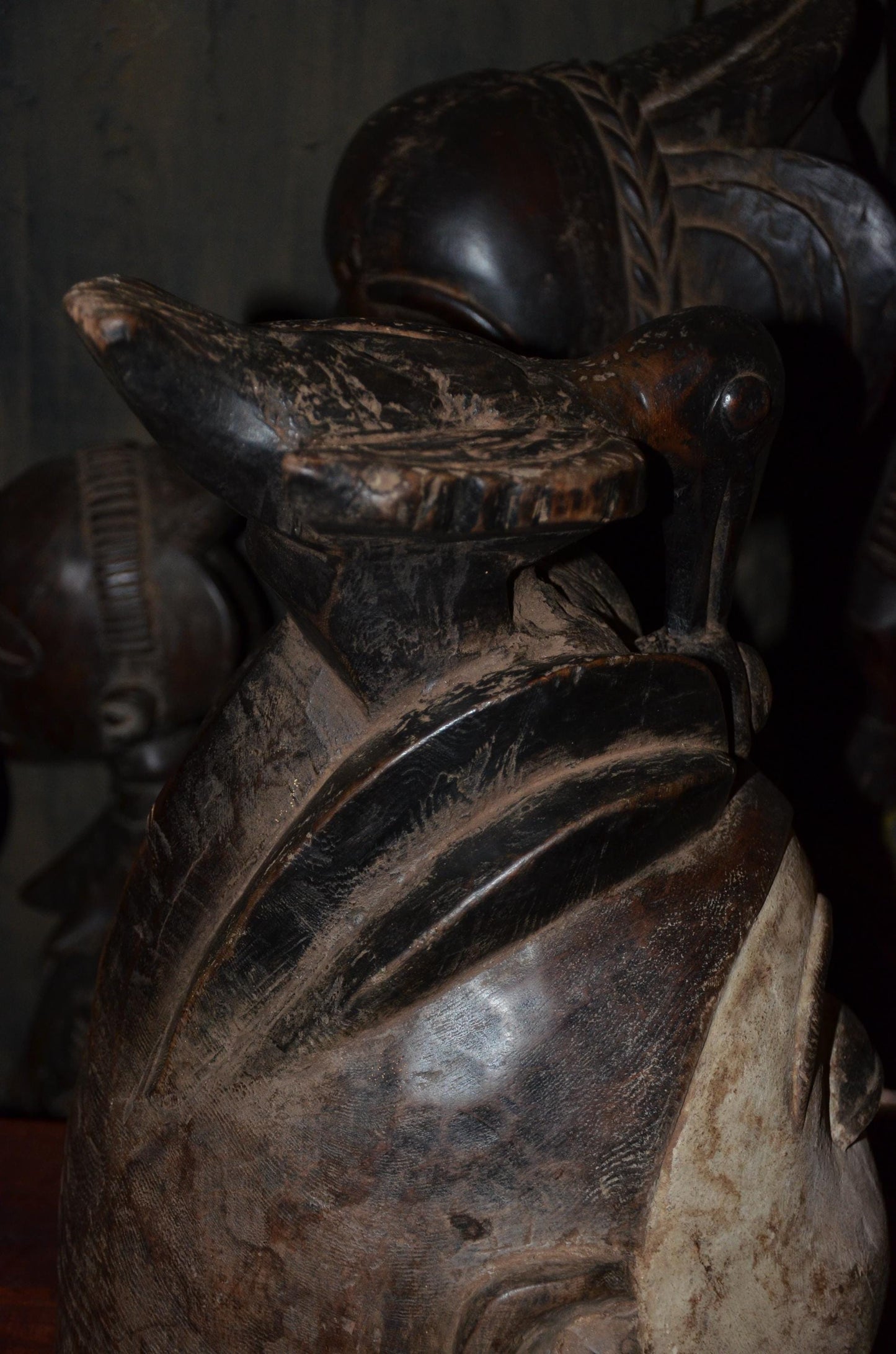 Lega Ceremonial Prestige Hat - 19" Authentic Congo Helmet Mask, Striking Kaolin Face, African Initiation Art.