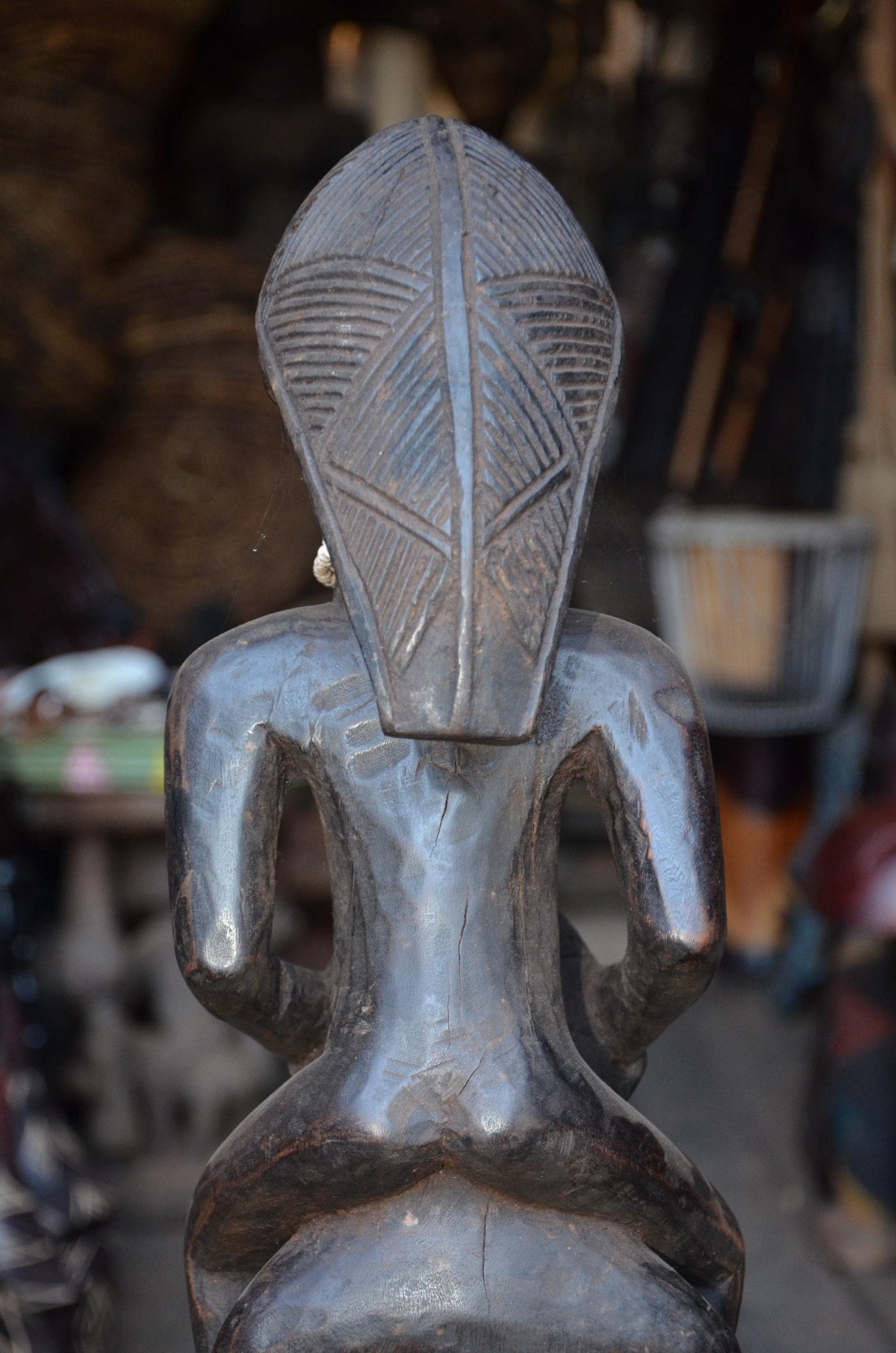Authentic Luba Dual-Figure Statue – Hand-Carved Wood Ancestor Sculpture, Beaded Accent Congo