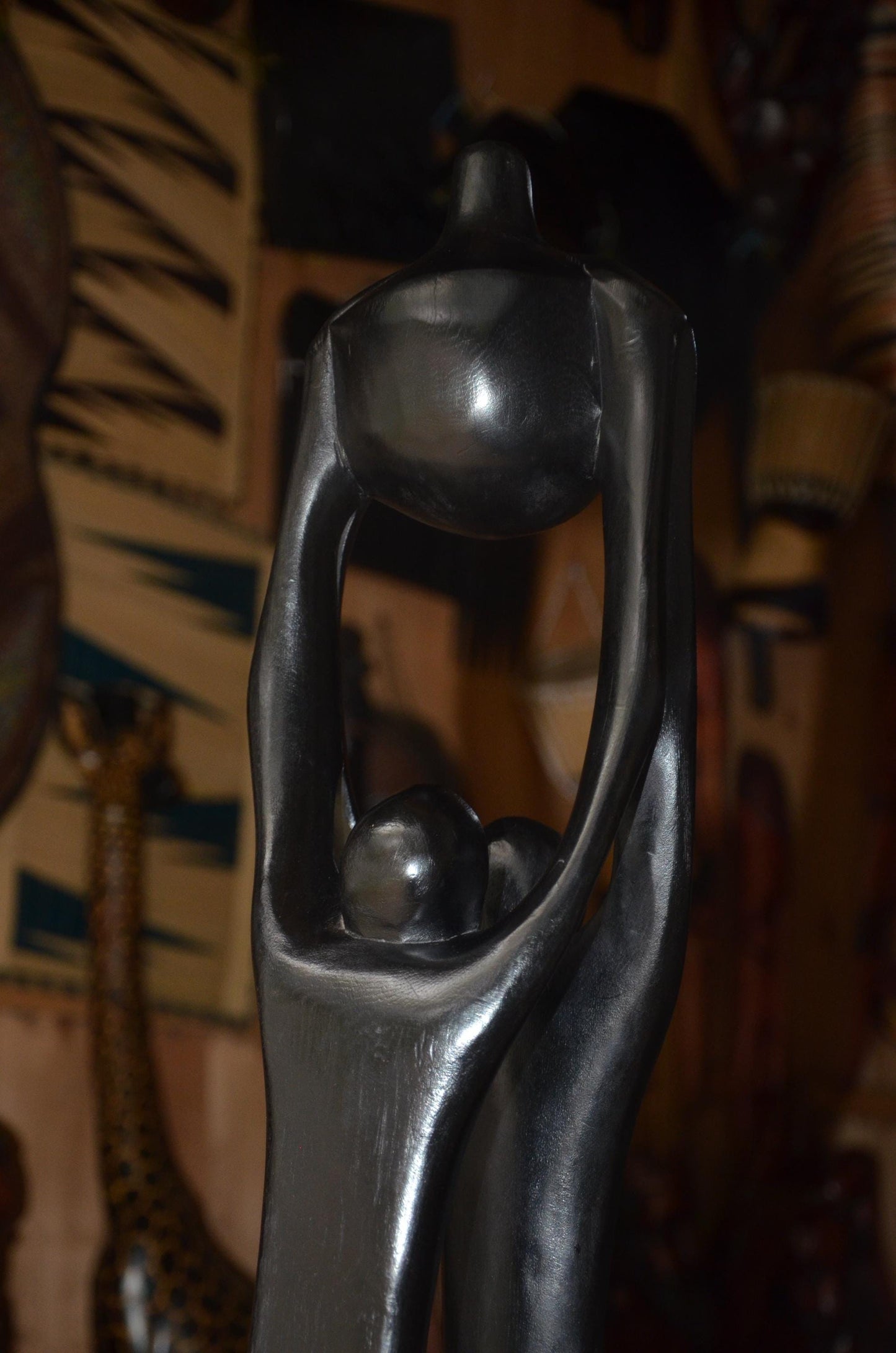 Hand-Carved African Abstract Family Embrace Sculpture