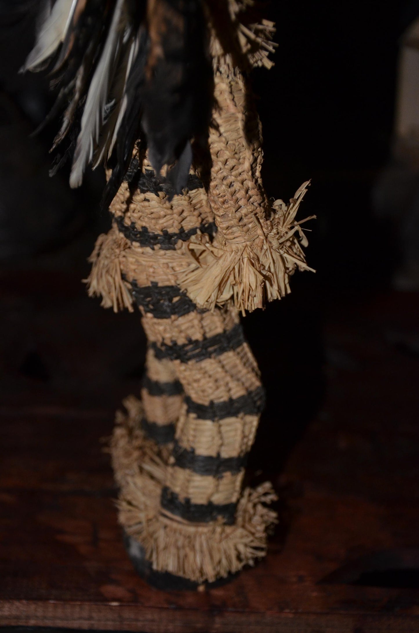 Pende Minganji Masquerade Dancer Doll - 17" Authentic Congo Woven Fiber Figure, Traditional Raffia & Feather Folk Art.