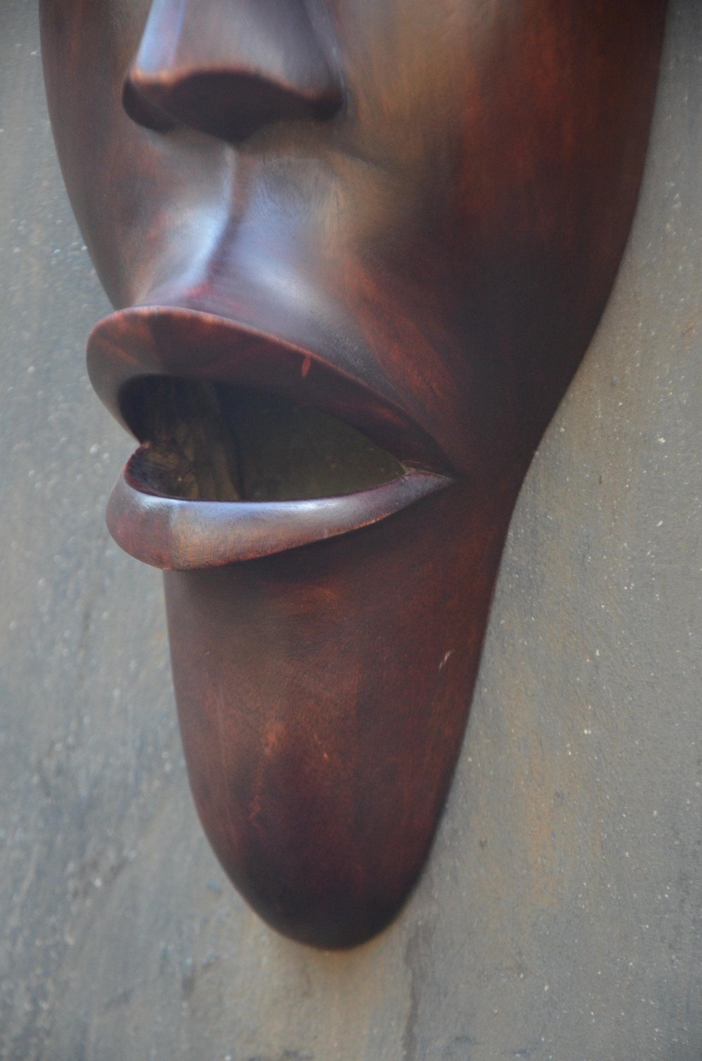 An Authentic Fang Ngil-Style Elongated Mask - 24" Sleek Gabon African Wood Mask, Contemporary Openwork Statement Wall