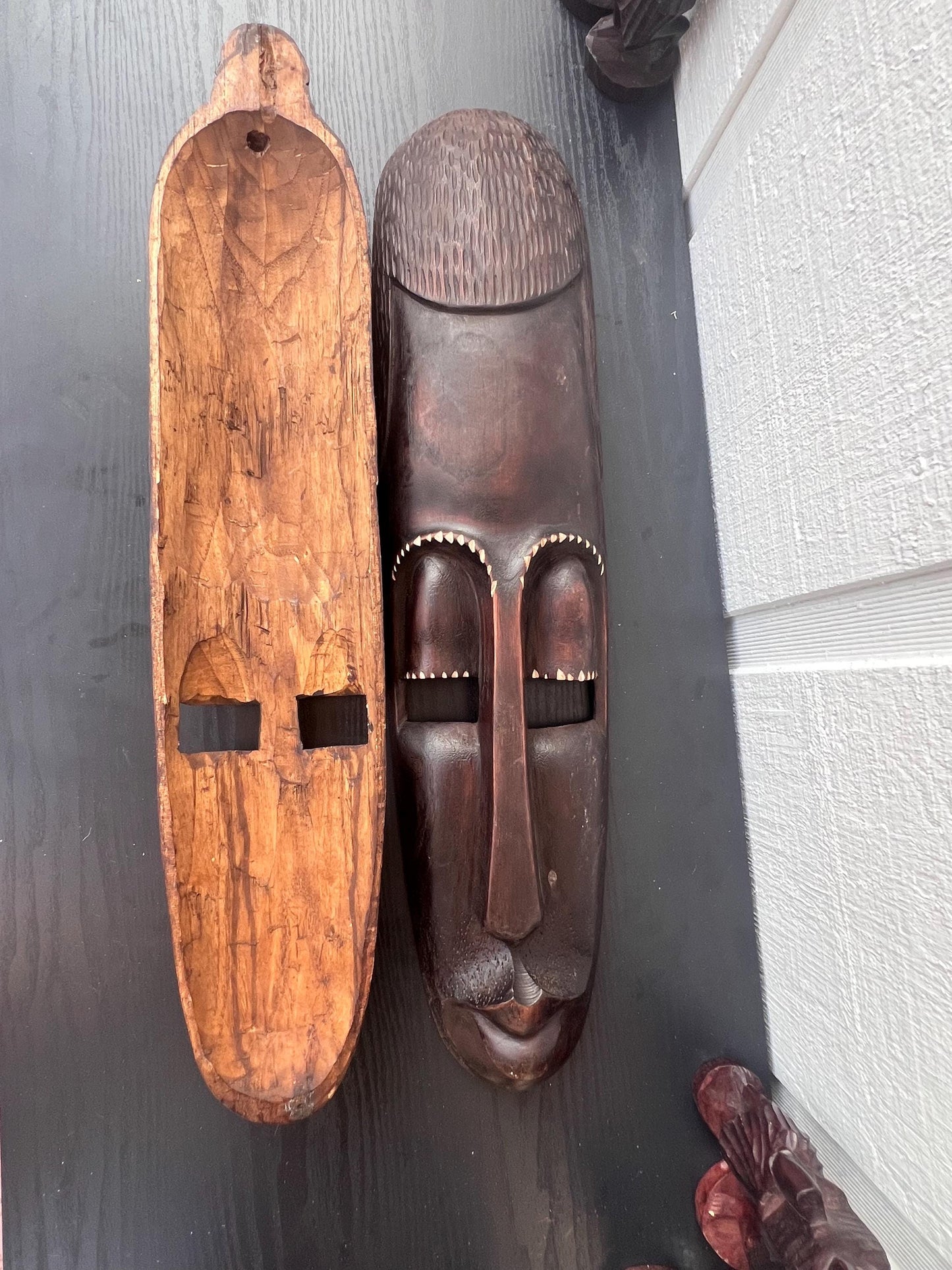 Rwandan King and Queen Tribal Masks, Hand-Carved Wood Wall Art Set, Housewarming Gift