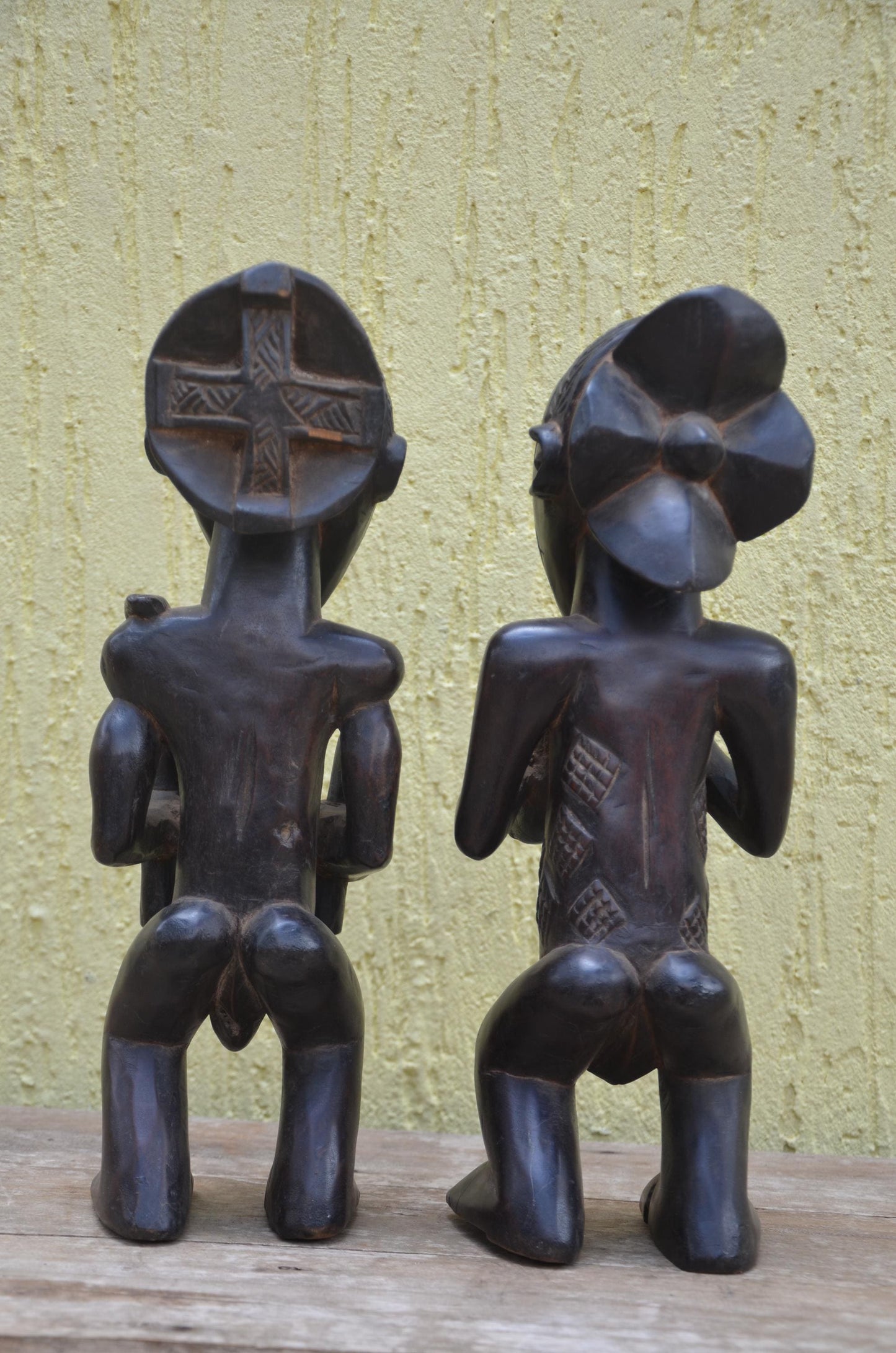 Tabwa Ancestor Figures – 17" Hand-Carved Wood Congo Couple – Tribal Art.