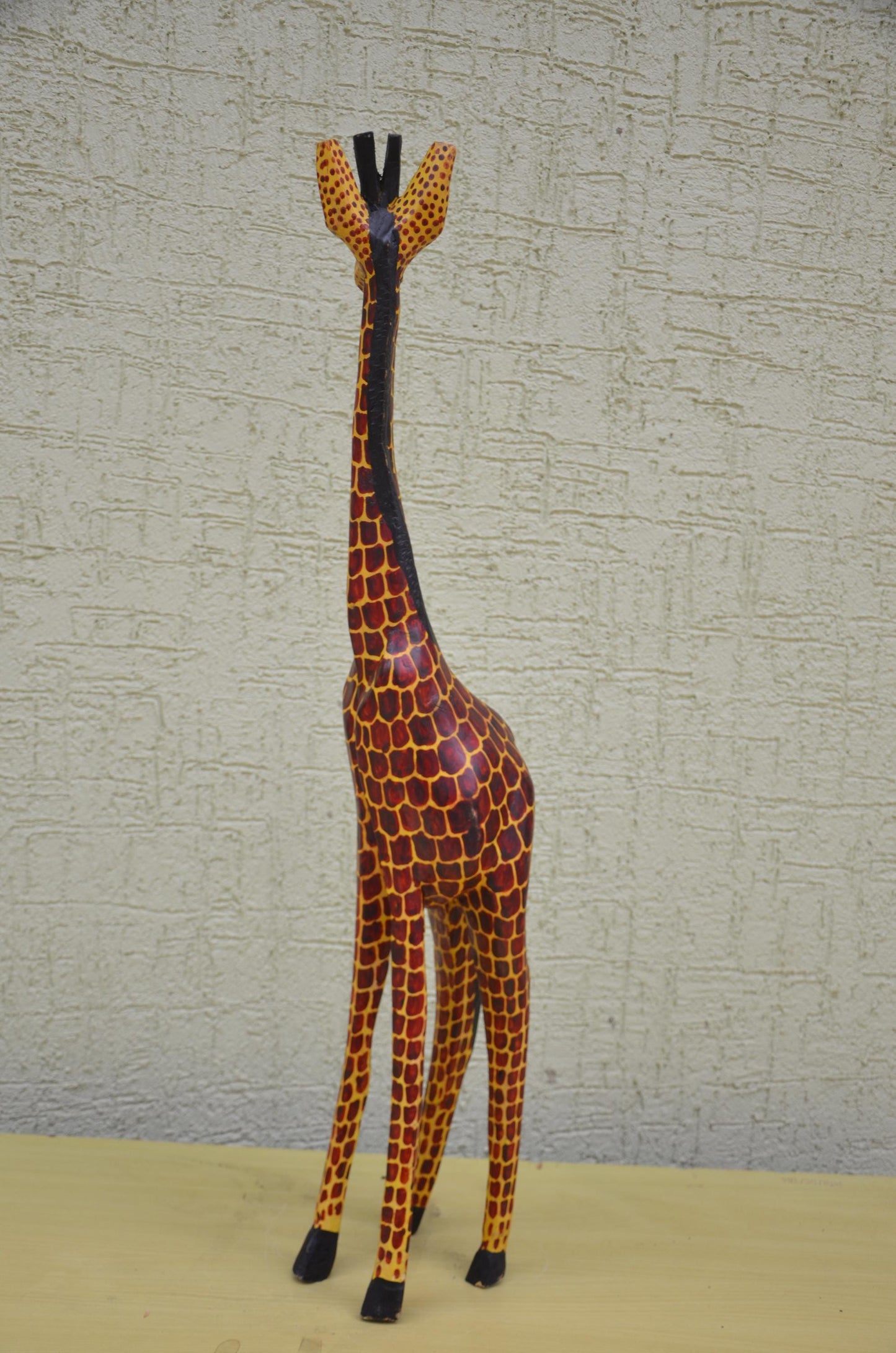 Hand-Painted Wooden Giraffe Sculpture | Towering African Wildlife Art Figurine