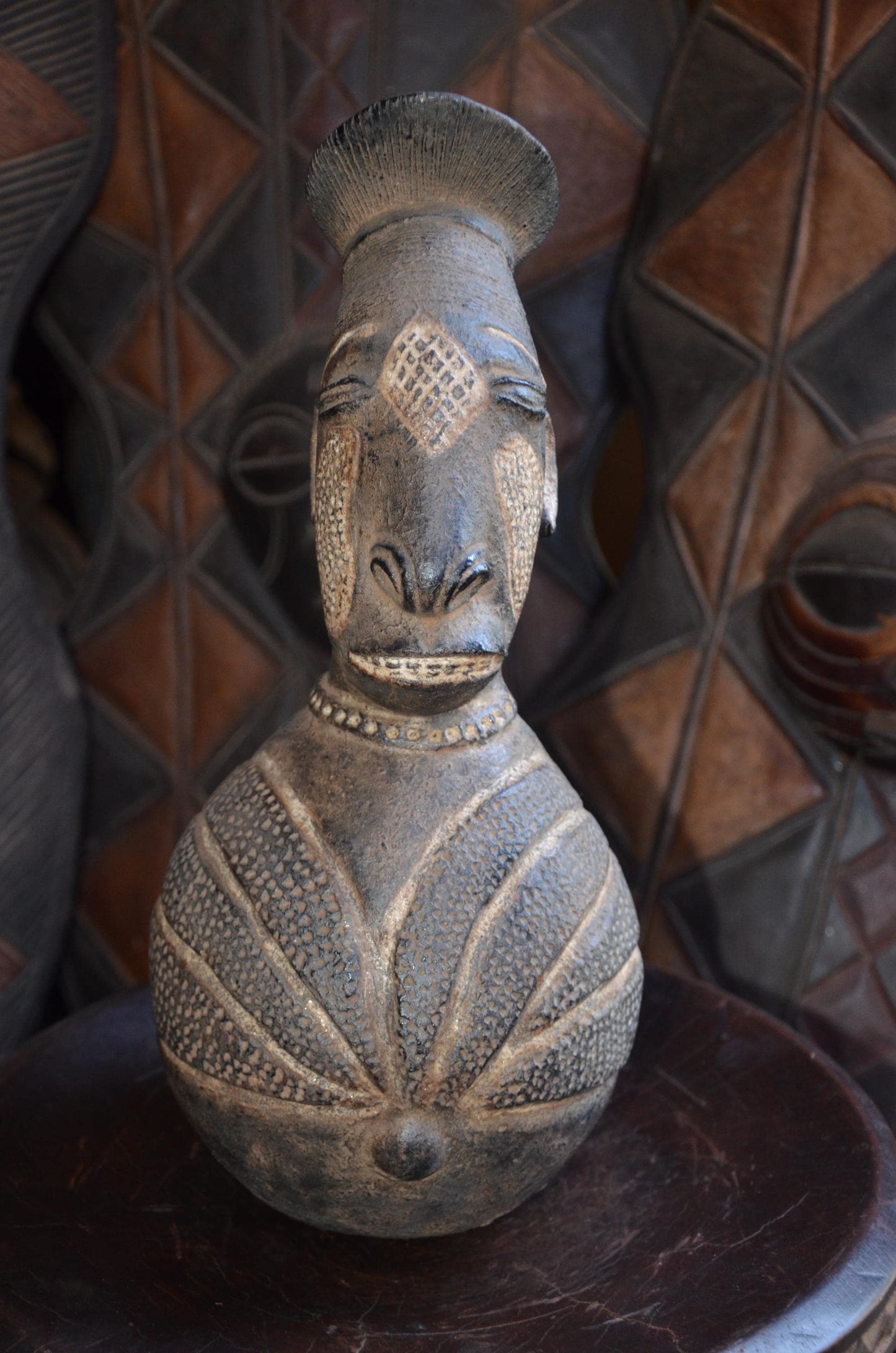 Authentic Mangbetu Pottery Vessel | Anthropomorphic Art | Congo Decor