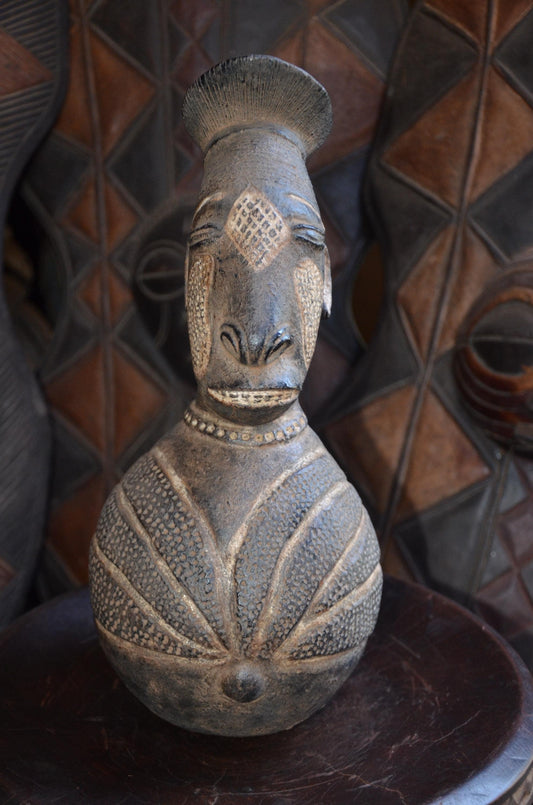 Authentic Mangbetu Pottery Vessel | Anthropomorphic Art | Congo Decor