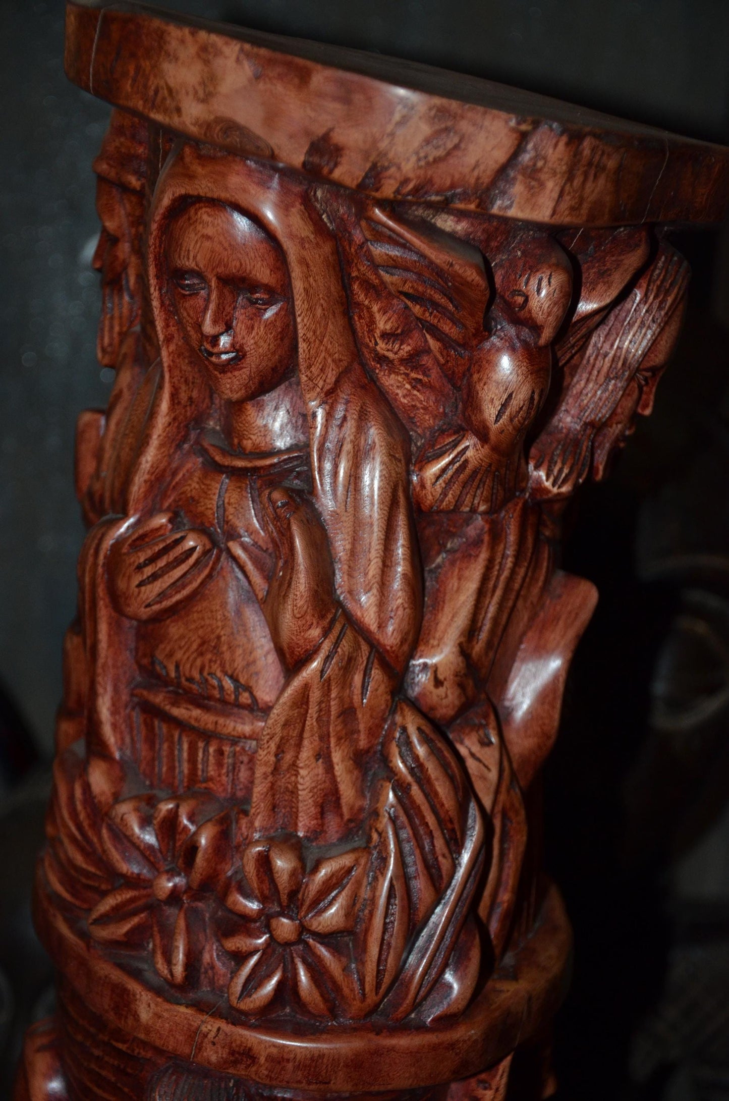 African Carved Wooden Stool | Relief Side Table | Handmade Tribal Furniture