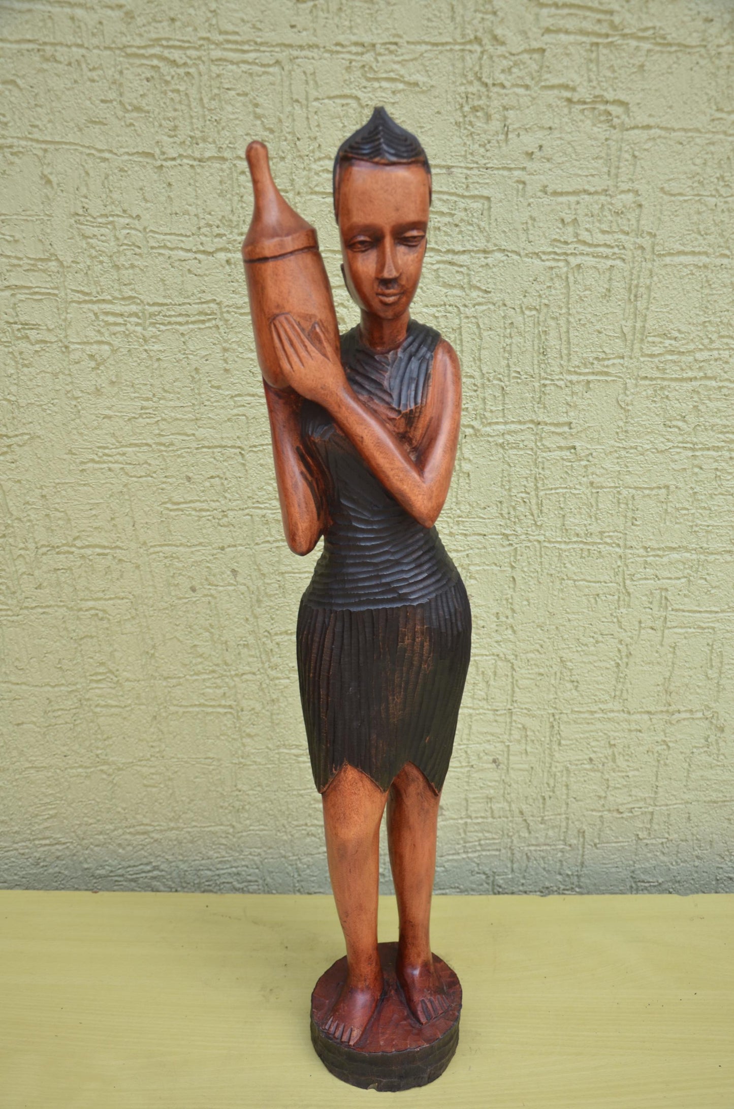 African Female Water Bearer Wooden Sculpture | Tribal Art