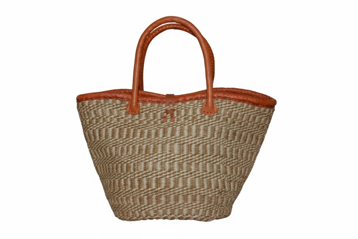 Medium Handwoven Sisal Bag, African Kiondo Basket Tote, Sustainable Boho Everyday Shoulder Bag, 18 Inches