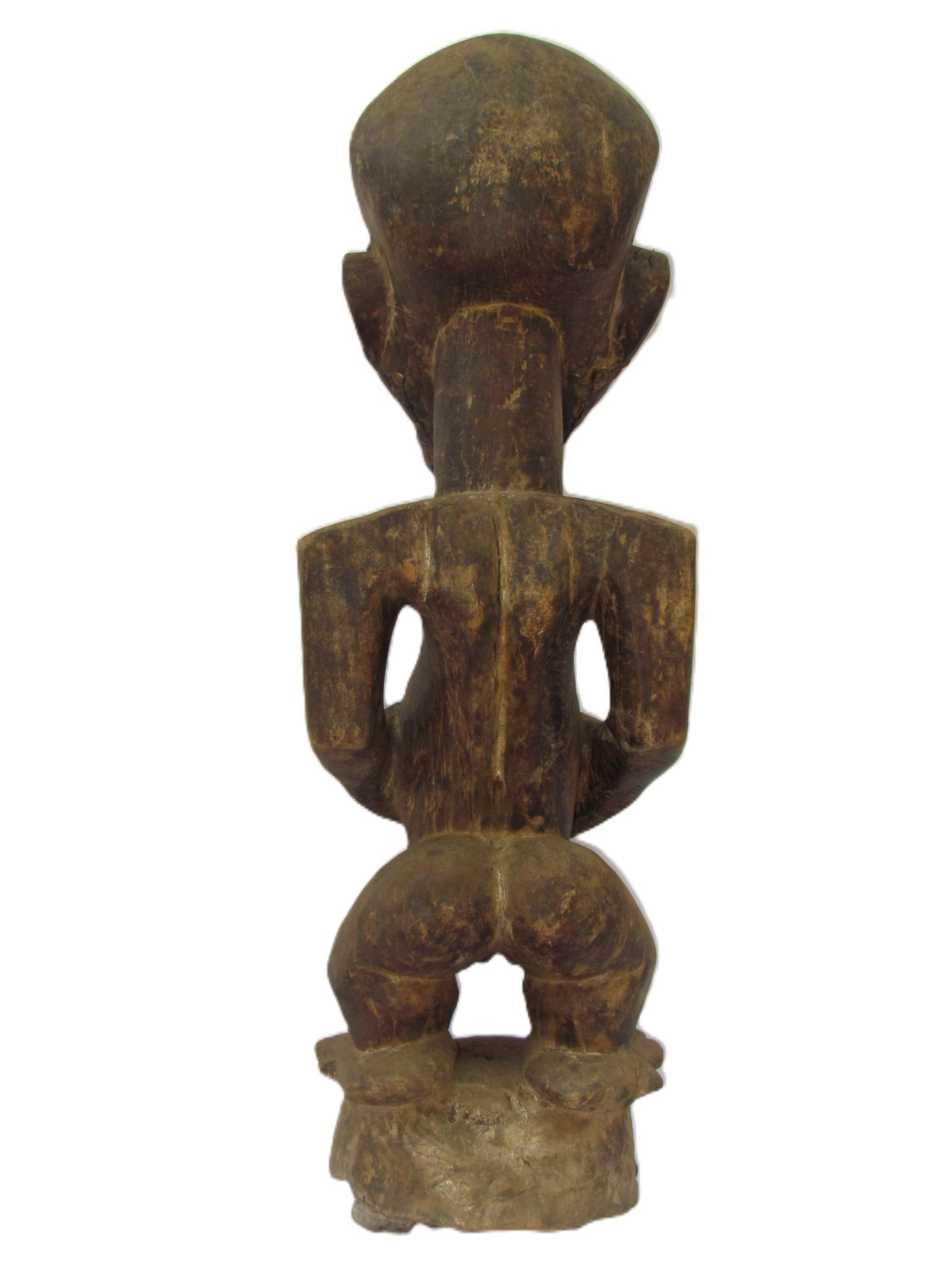 Statue antique extrêmement rare d'un homme africain Songye avec des épingles en argent sur le visage du Congo.