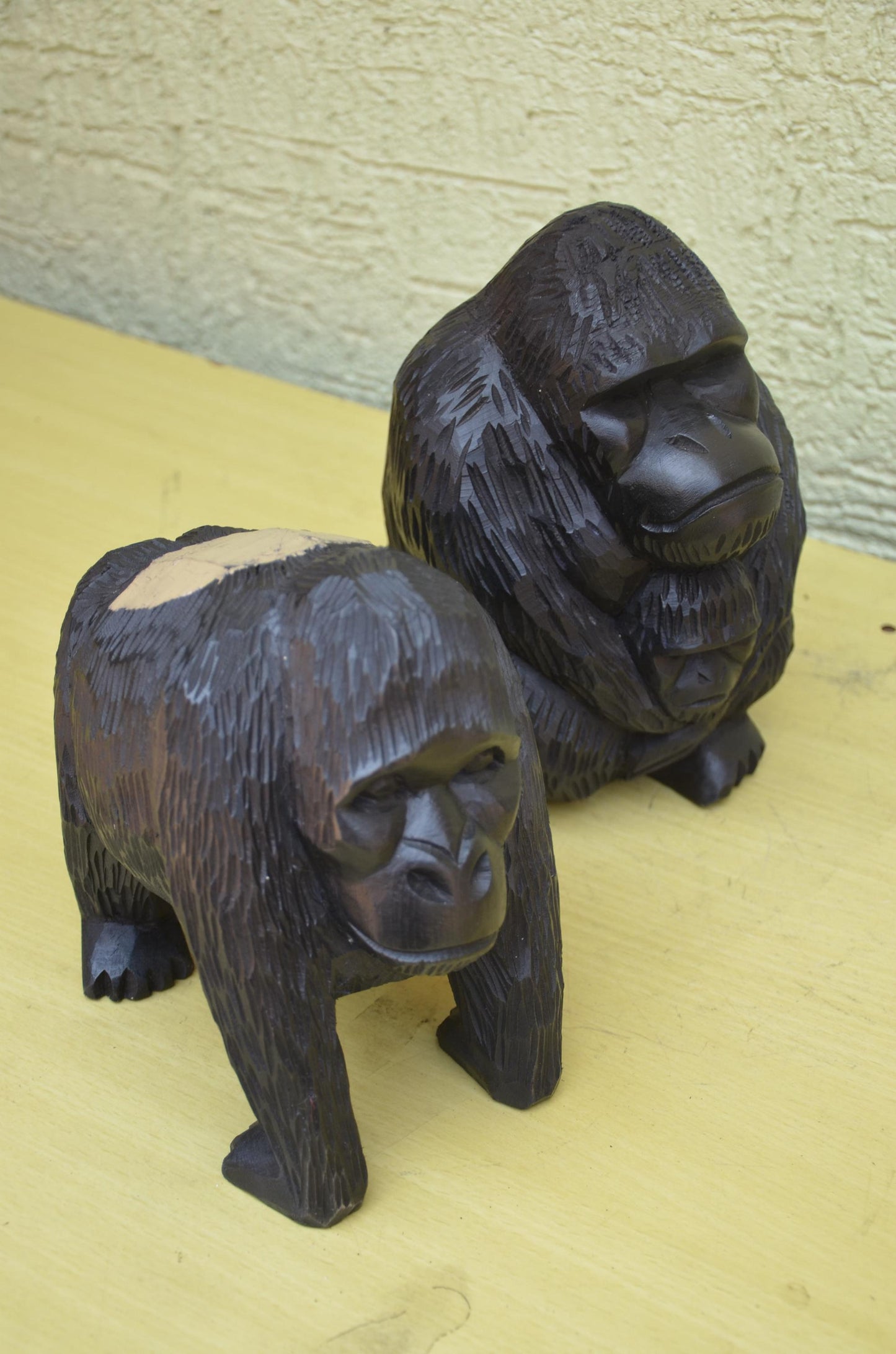 Large Hand Carved Wooden Gorilla Family Sculpture | Wildlife Art