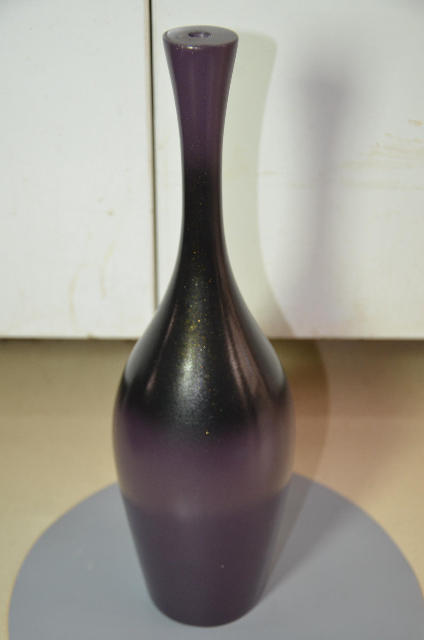 Tall Wooden Floor Vase | Purple and Black Ombre Trumpet Vessel, Nordic Decor
