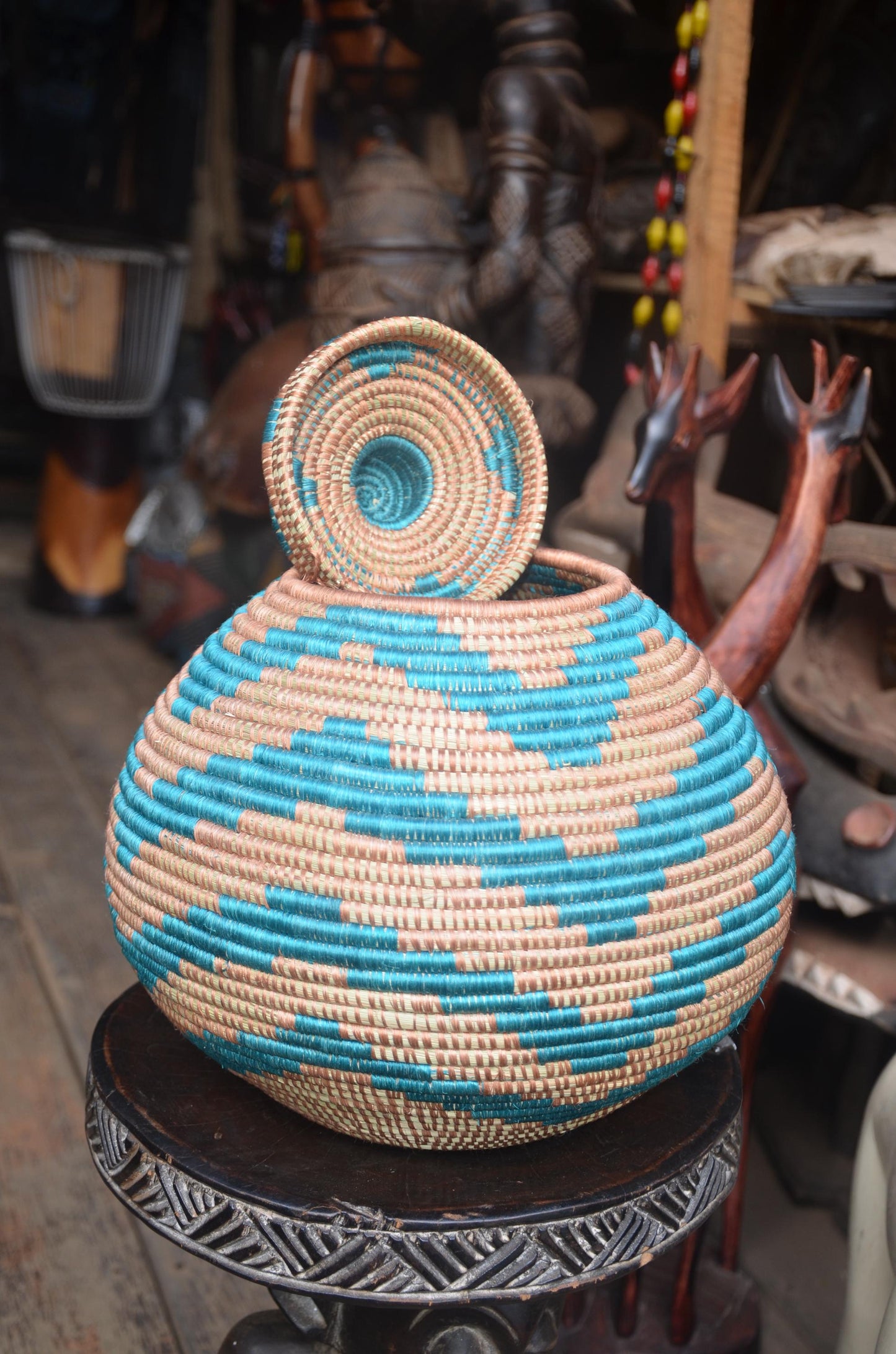 Authentic Rwandan Lidded Basket | Hand-Woven Storage | Global Artisan Decor