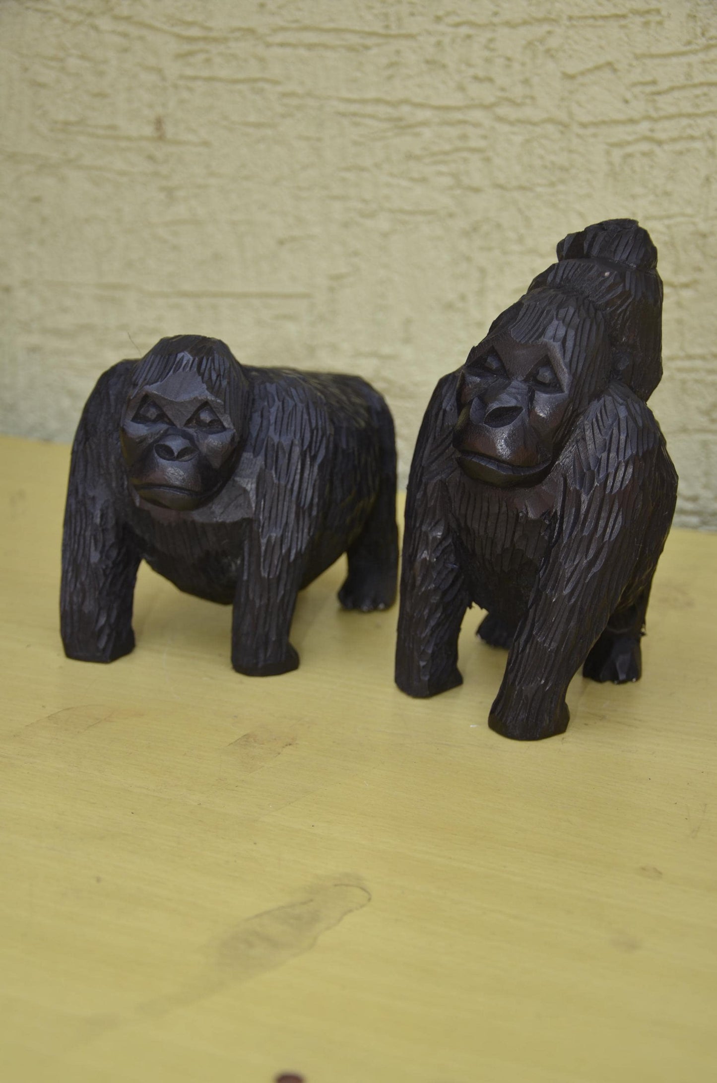 Hand Carved Wooden Gorilla Family Sculpture | Wildlife Art
