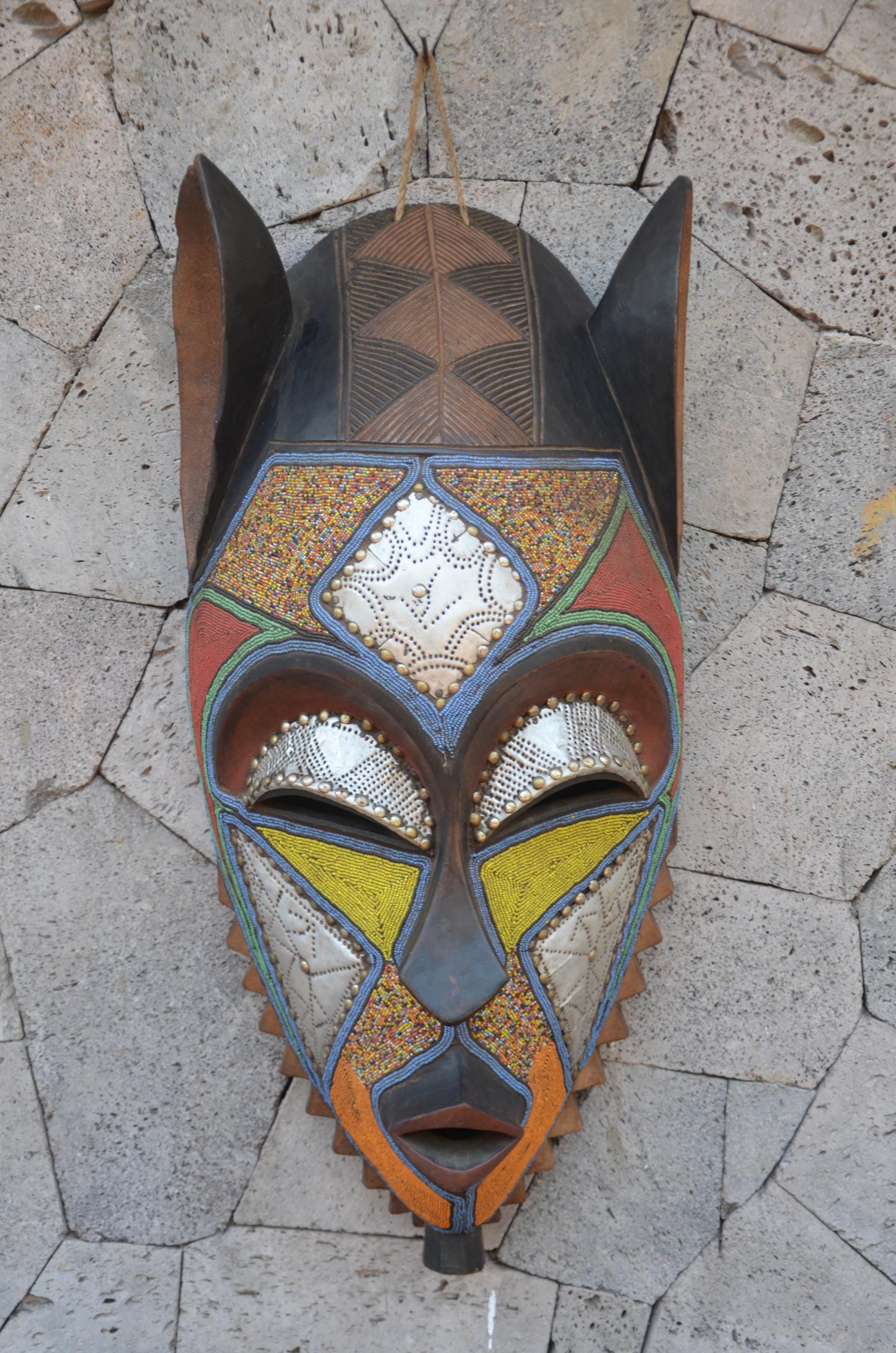 Bakota-Inspired African Mask | Large Geometric Wall Art