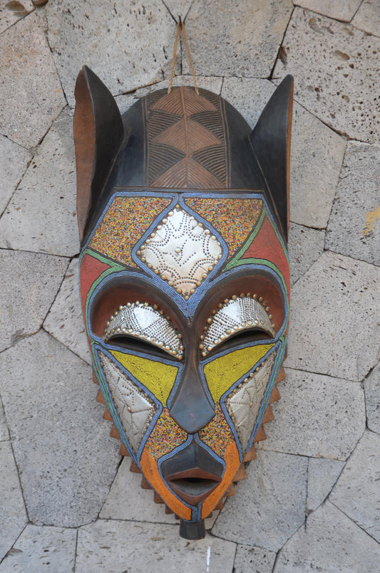Bakota-Inspired African Mask | Large Geometric Wall Art