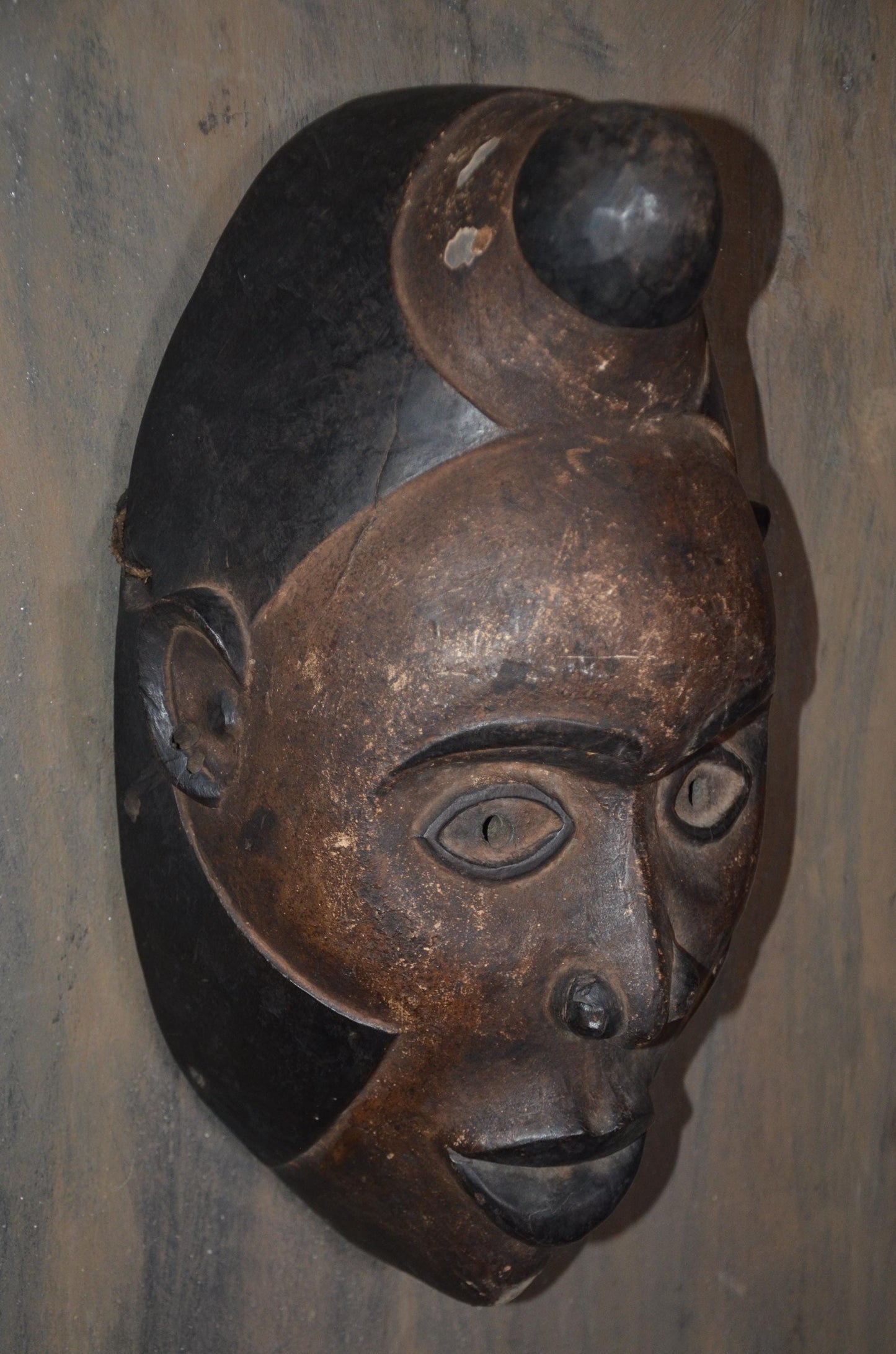 Authentic Baule Mask - 17" Hand-Carved Wood Mblo Portrait Mask, Côte d'Ivoire African Tribal Art, Elegant Crested Coiffure Statement Piece.