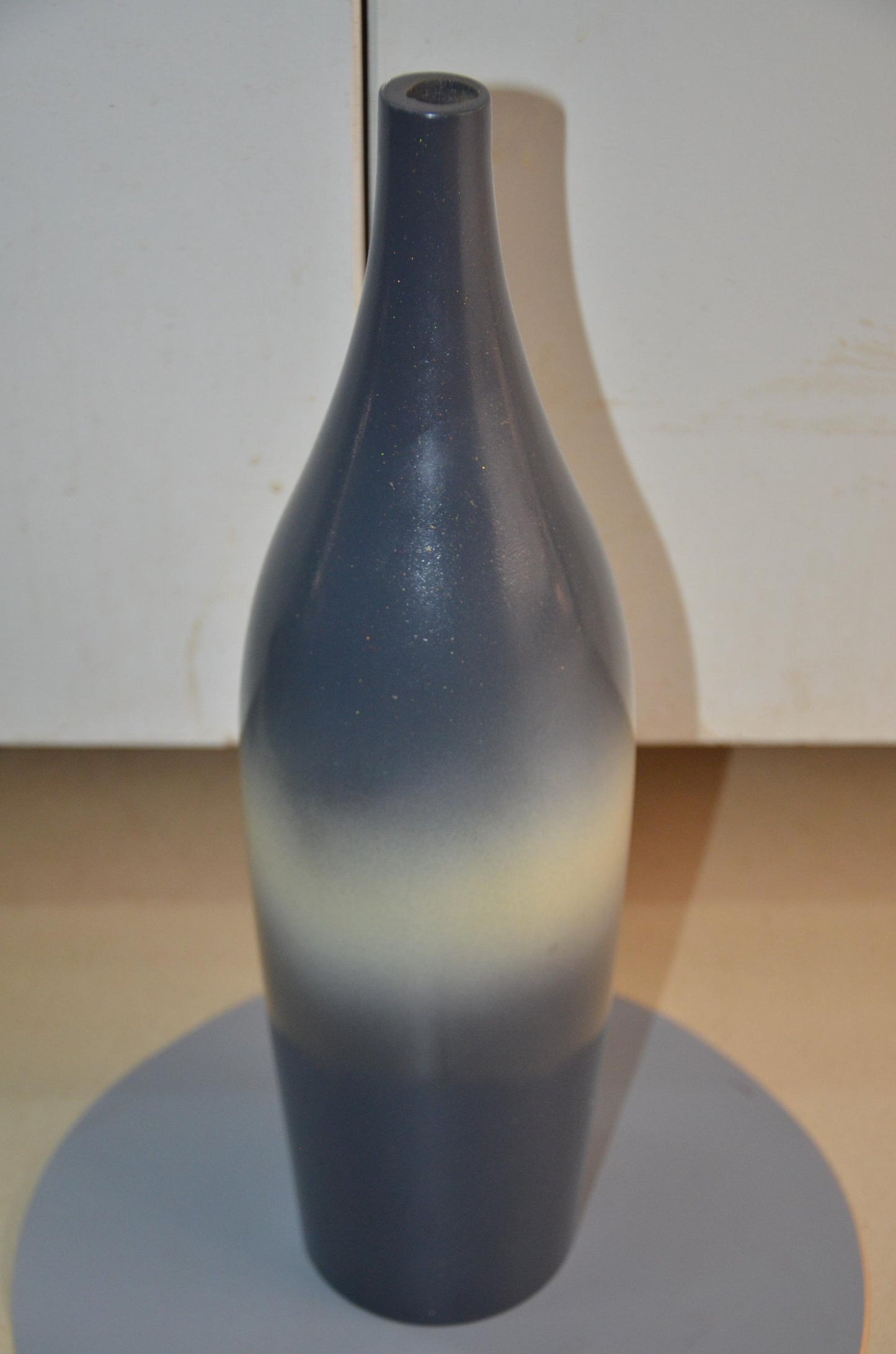 Tall Wooden Floor Vase | Charcoal Grey and Cream Long Neck Bottle Vase
