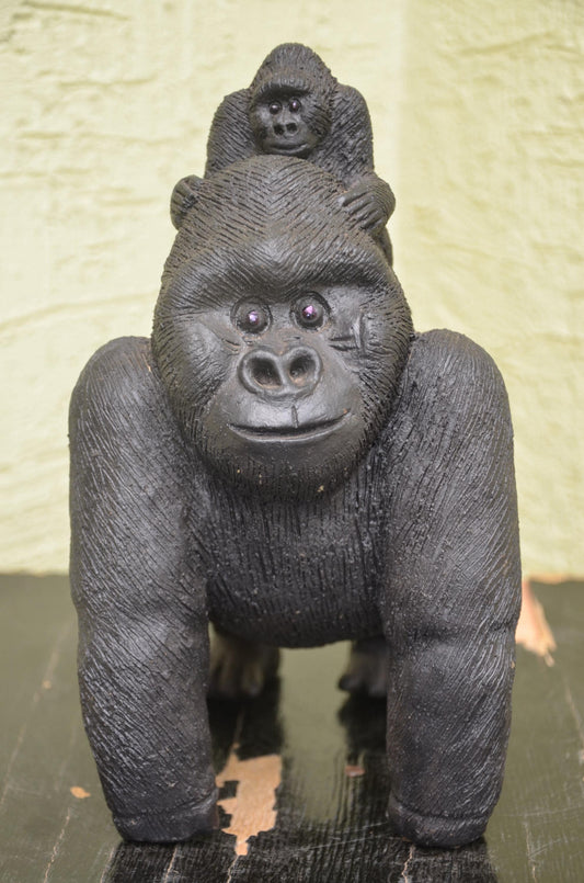 Handcrafted Clay Sculpture | Mother Gorilla Carrying Infant