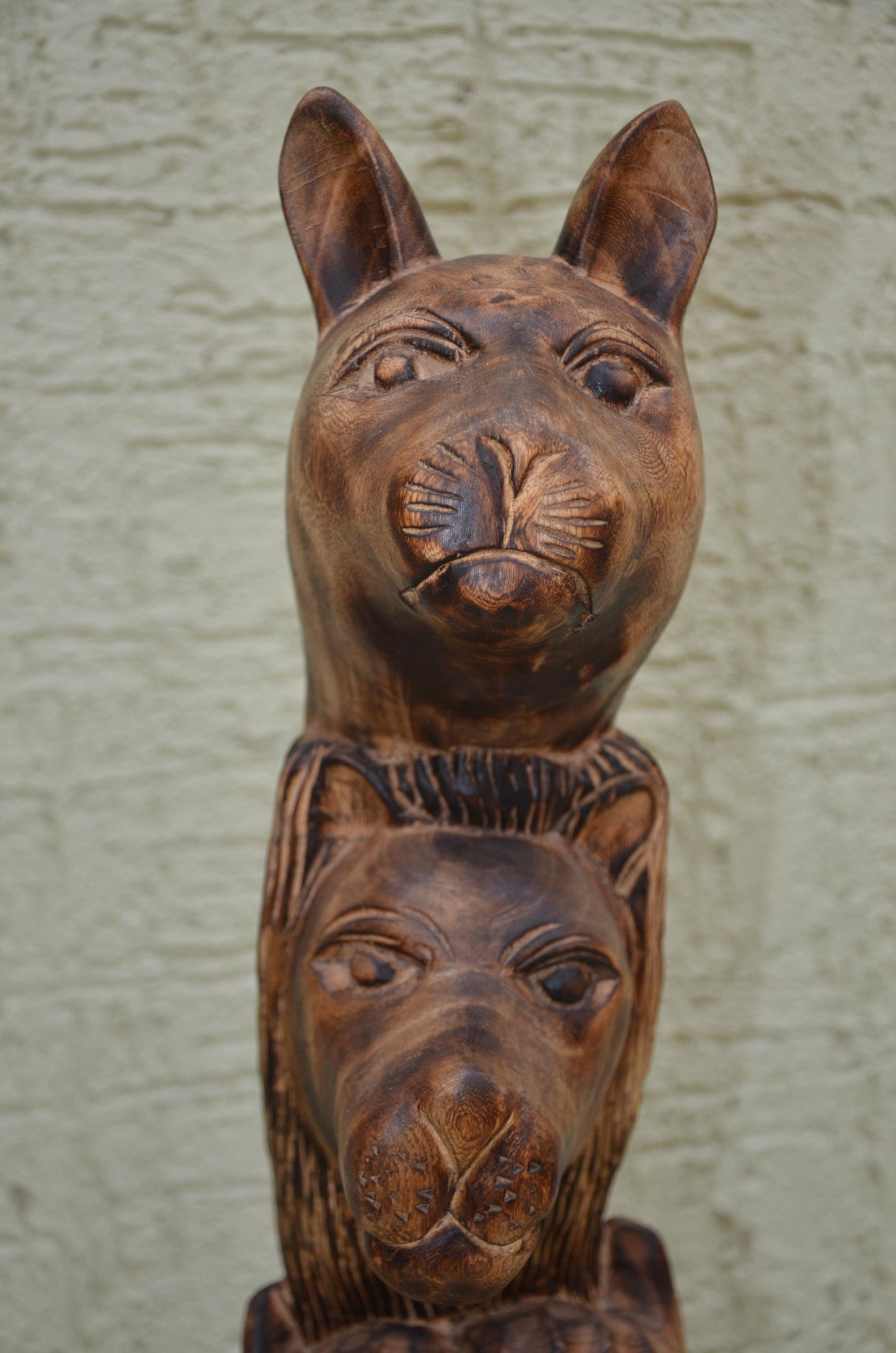 African Wooden Safari Animal Totem Sculpture | Tribal Art