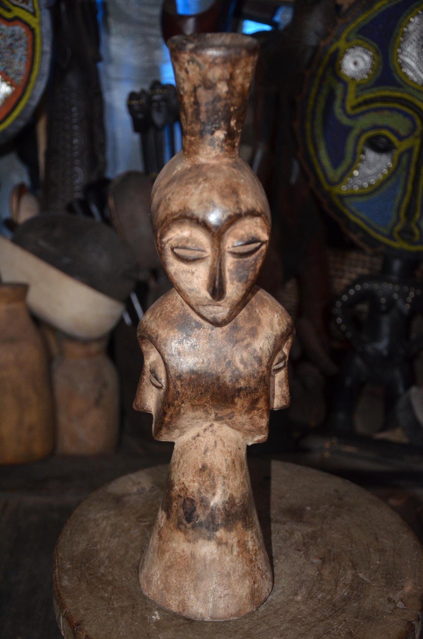 Lega Multi-Faced Statue | Authentic Congolese Wood Art | Ancestral Tribal Sculpture