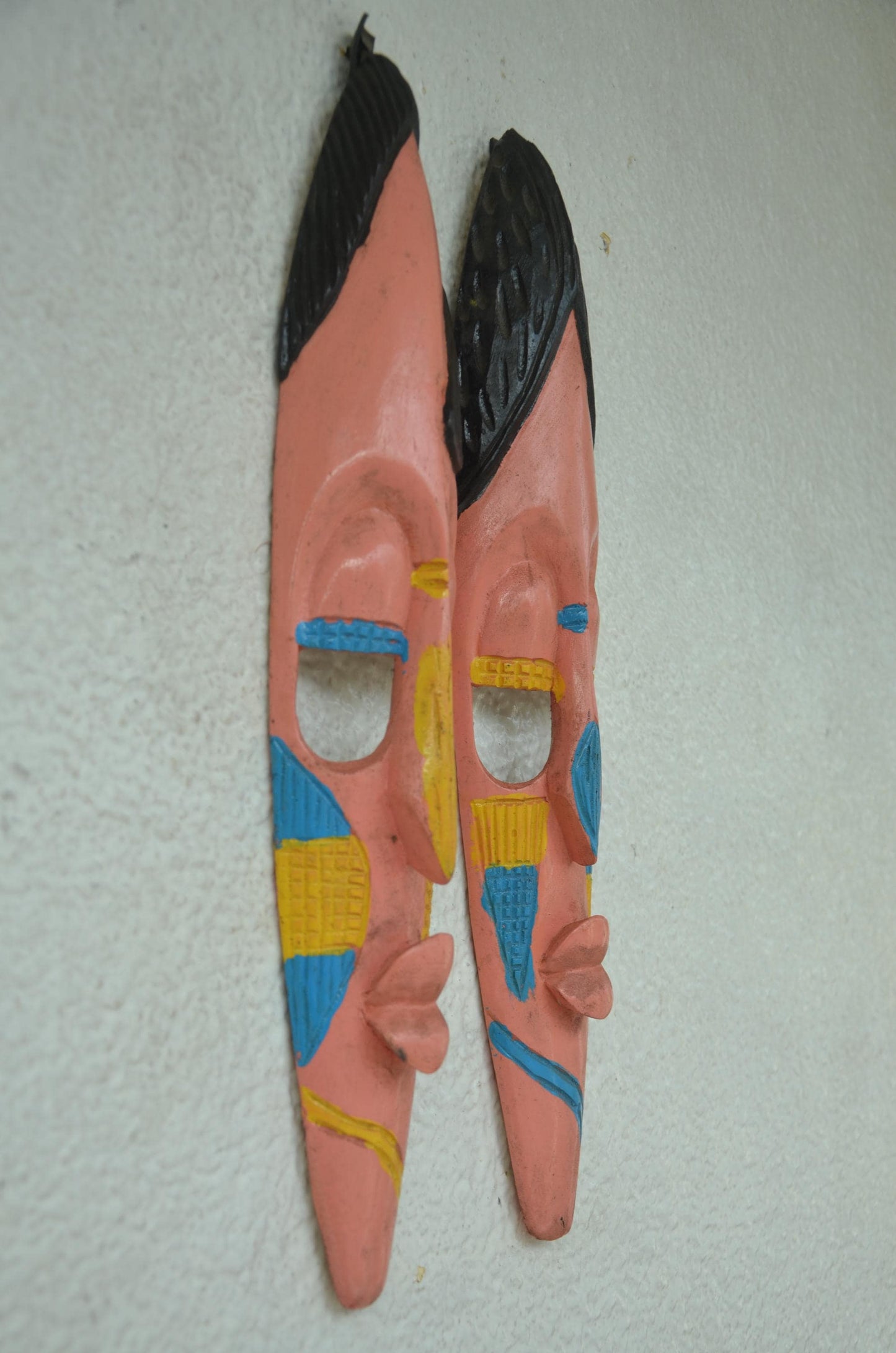 Hand-Carved Nyiginya Kingdom Peach Wooden Facemask Couple | African Tribal Wall Art Decor