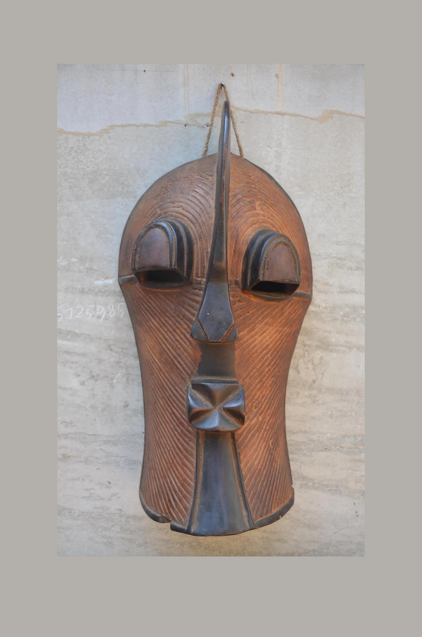 Authentic Songye Kifwebe Mask - 21" Striated Congo Helmet Mask, Striking Raised Sagittal Crest, High-End African Tribal Wall Sculpture.