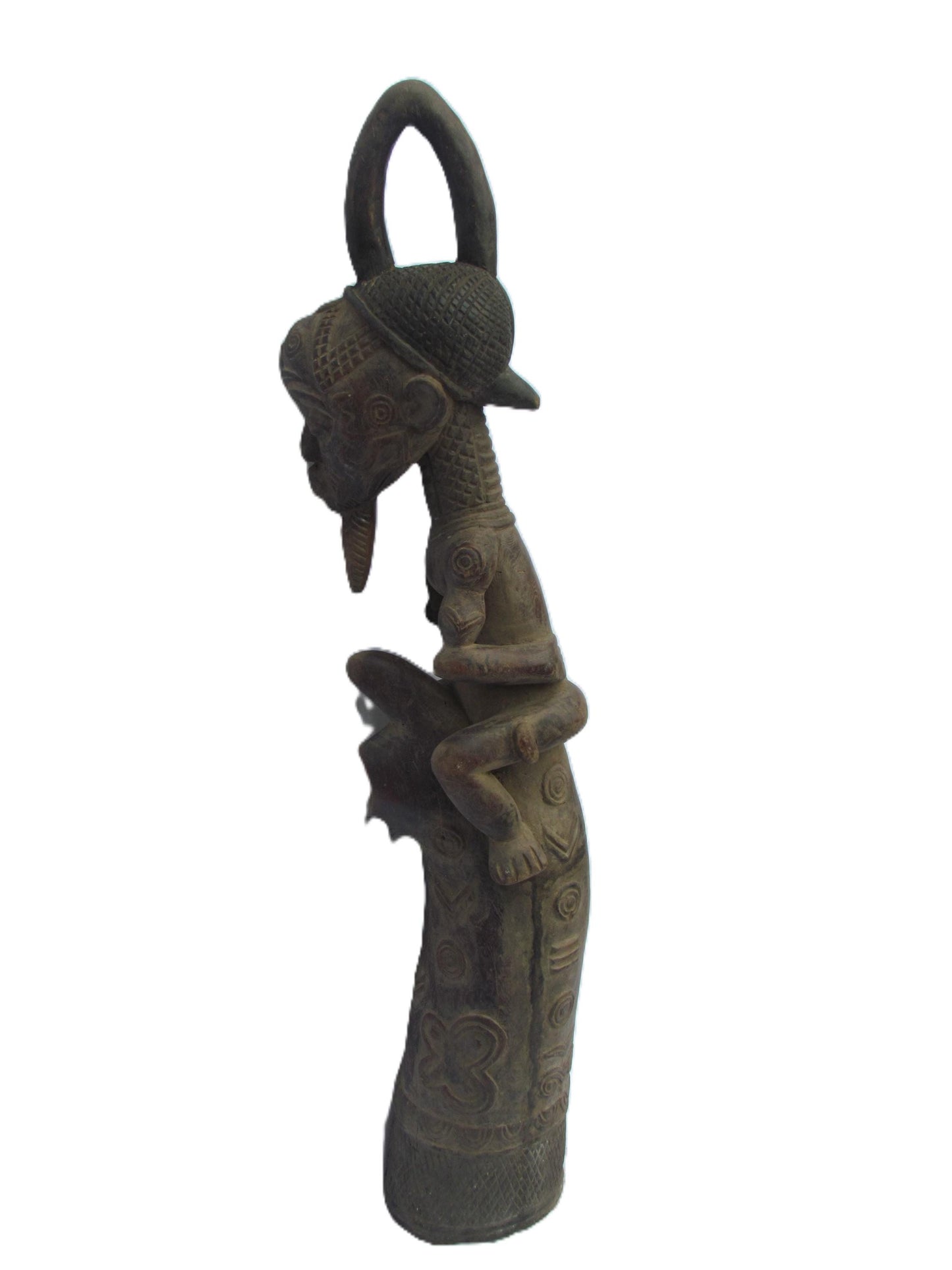 Hand-Carved Luluwa Prestige Ceremonial Pipe - Rare Congolese Tribal Art, African Wood Sculpture, Antique Lulua Collectible.