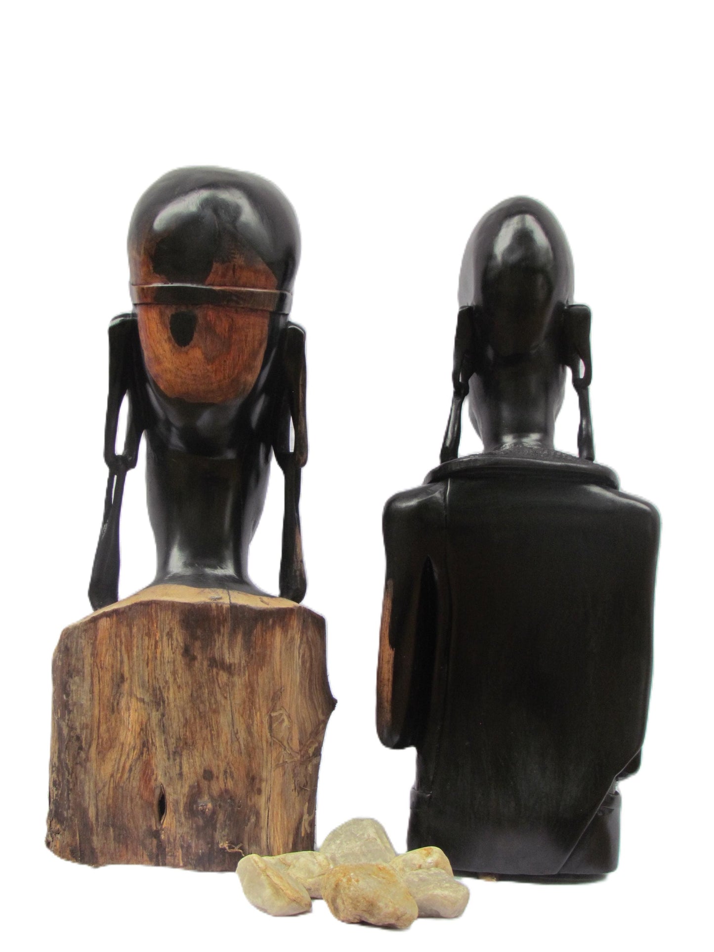 Sculptures de couple Massaï – Figurines en bois d'ébène sculptées à la main du Kenya – Ensemble de décoration d'intérieur africaine