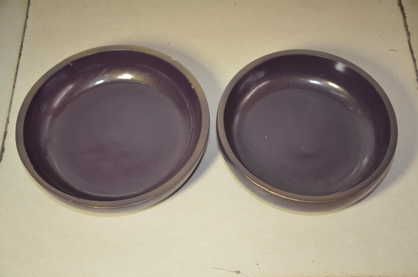Set of 2 Purple Wooden Shallow Bowls | Plum Decorative Fruit Dish Pair