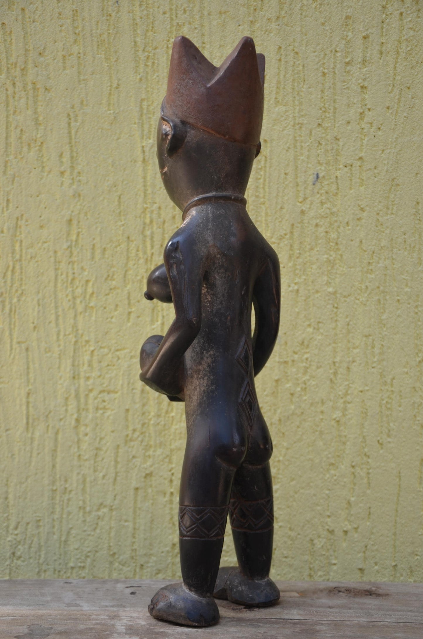 Baule Maternity Statue – 19" Hand-Carved Wood Mother & Child – Ivory Coast