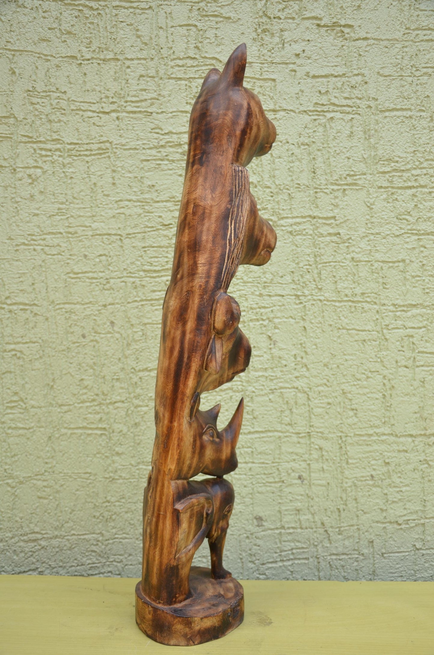 African Wooden Safari Animal Totem Sculpture | Tribal Art